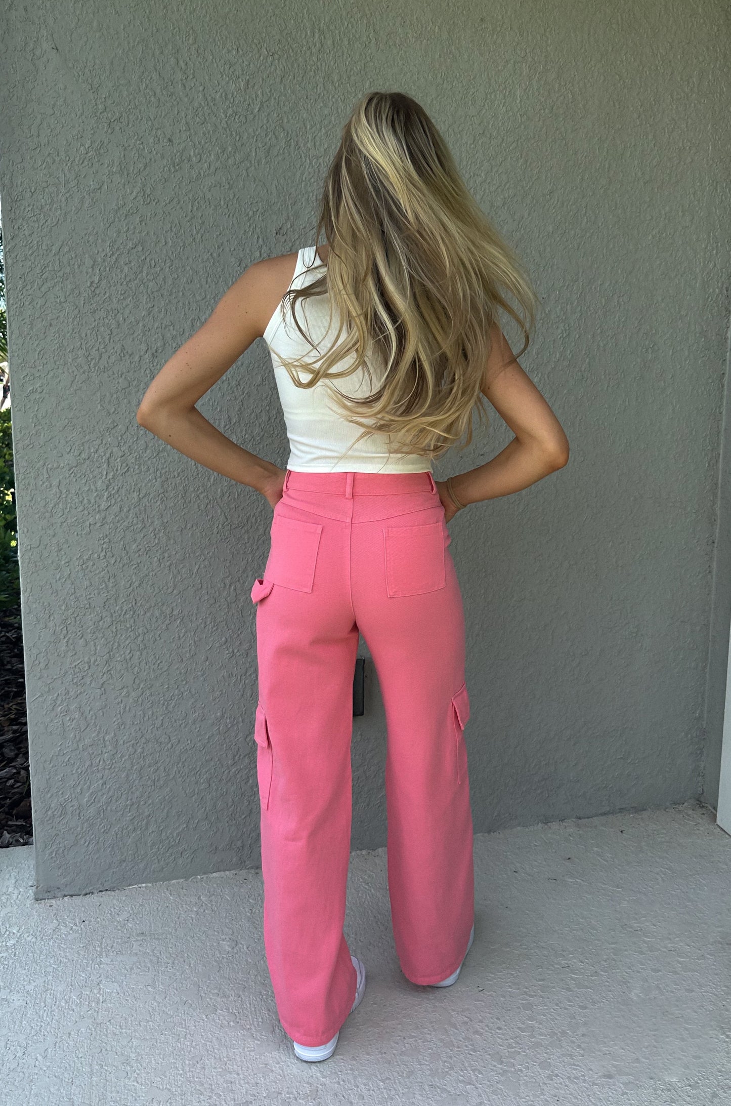 Bubblegum Washed Denim Cargo Pants