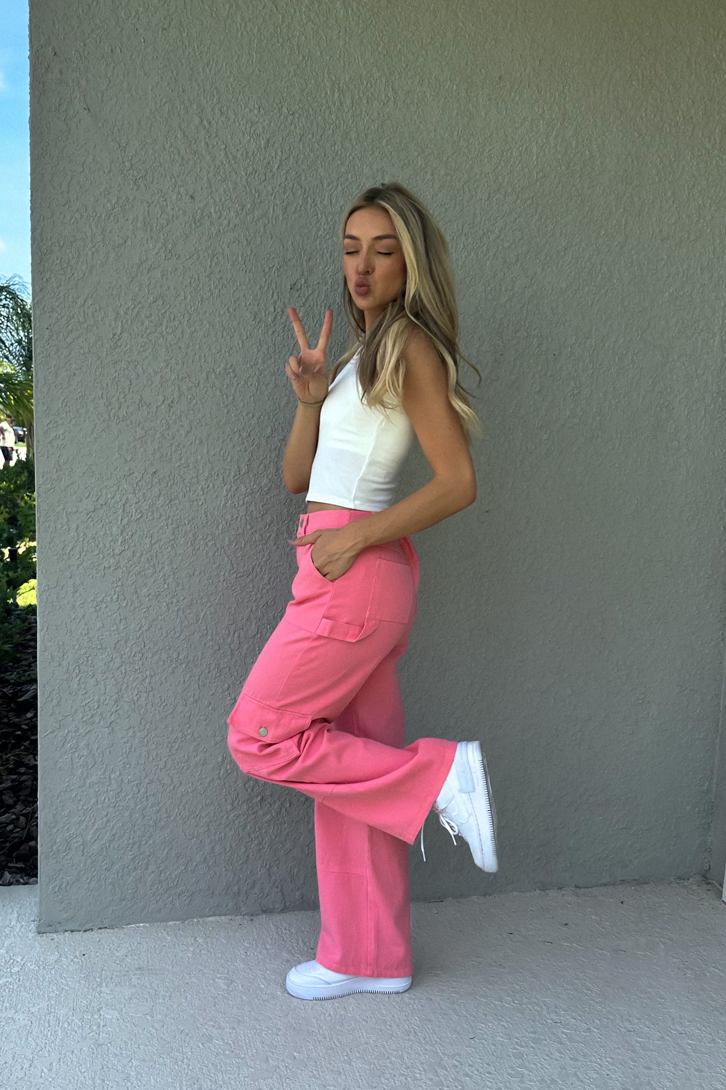 Bubblegum Washed Denim Cargo Pants