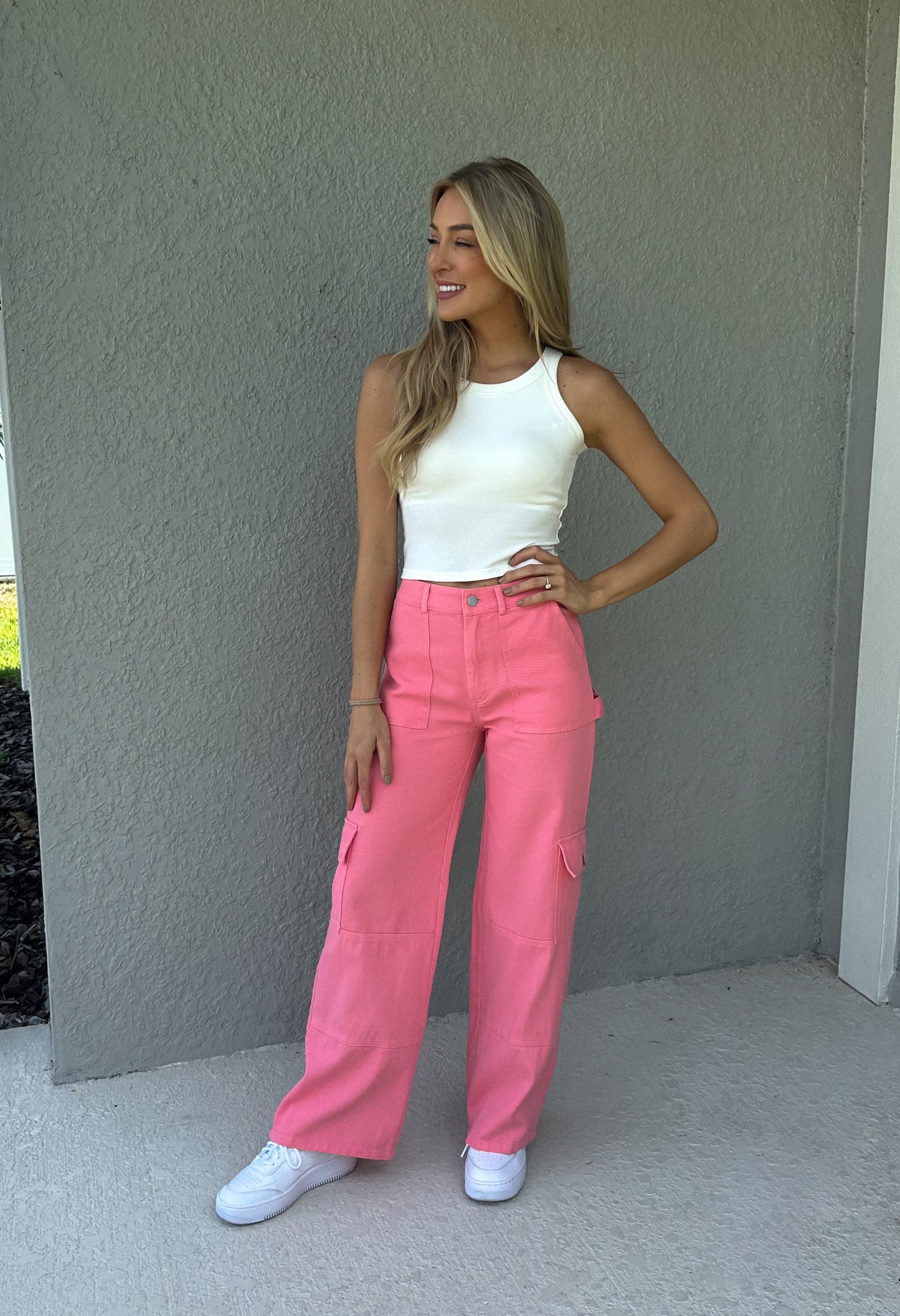 Bubblegum Washed Denim Cargo Pants