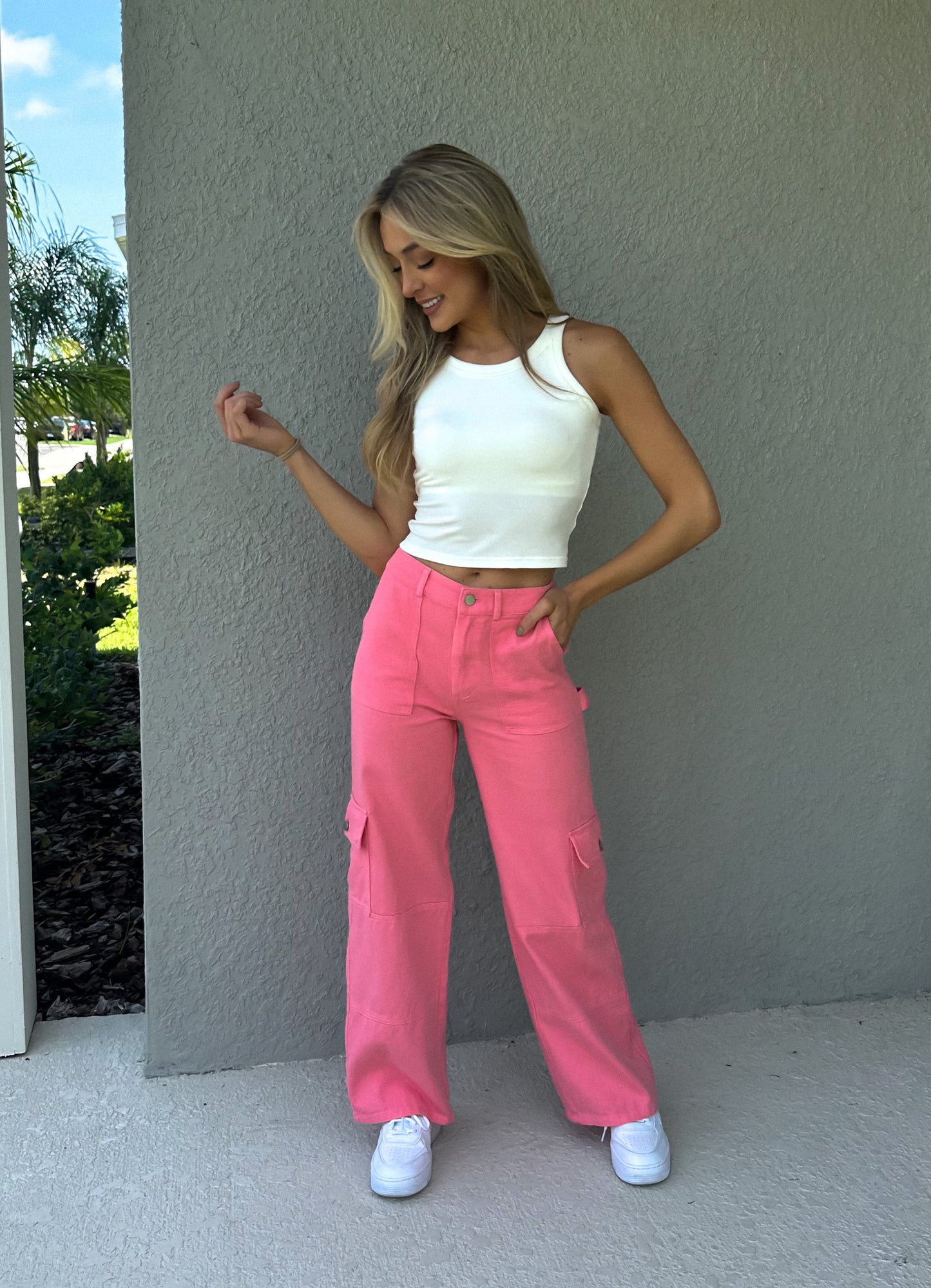 Bubblegum Washed Denim Cargo Pants