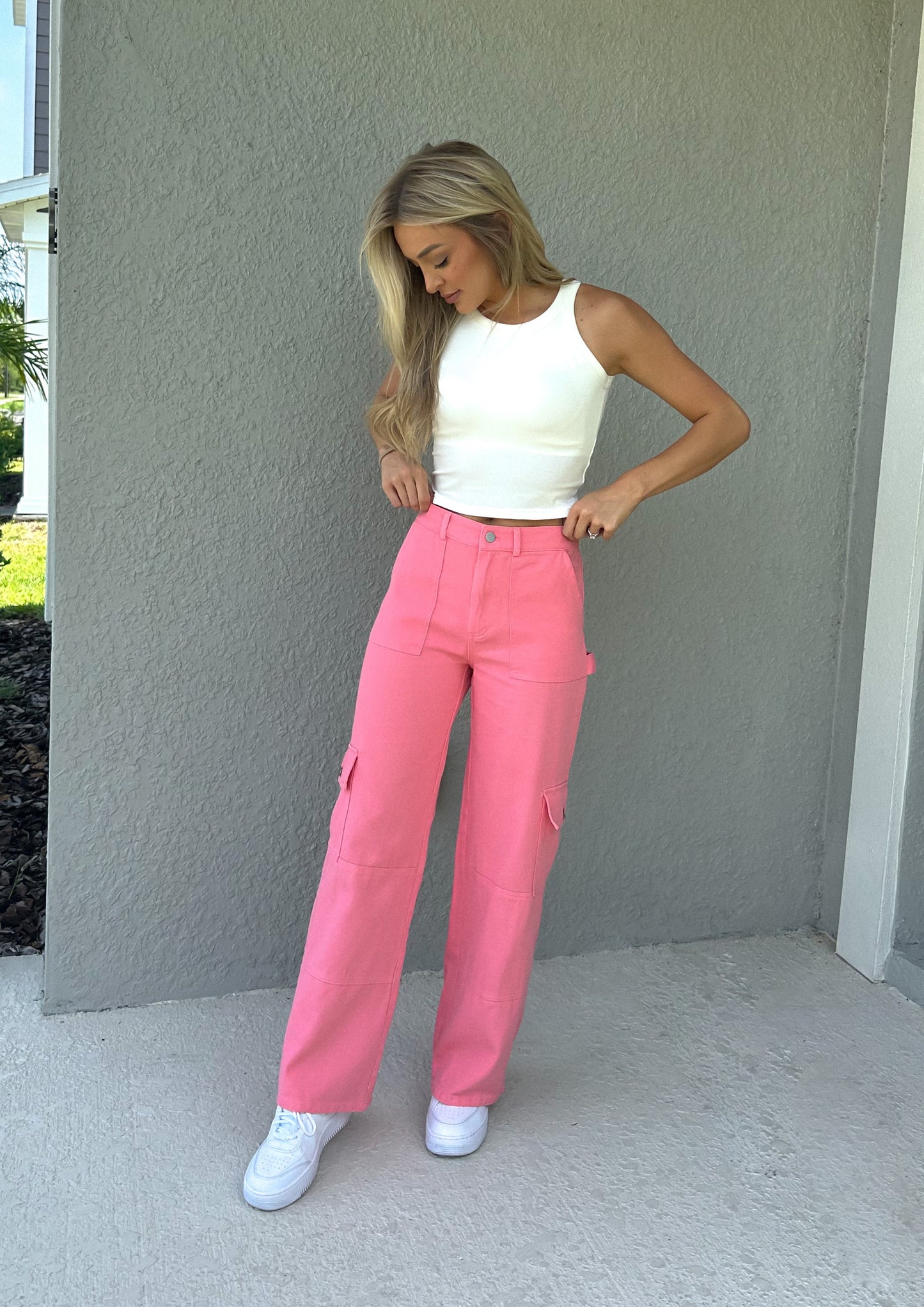 Bubblegum Washed Denim Cargo Pants