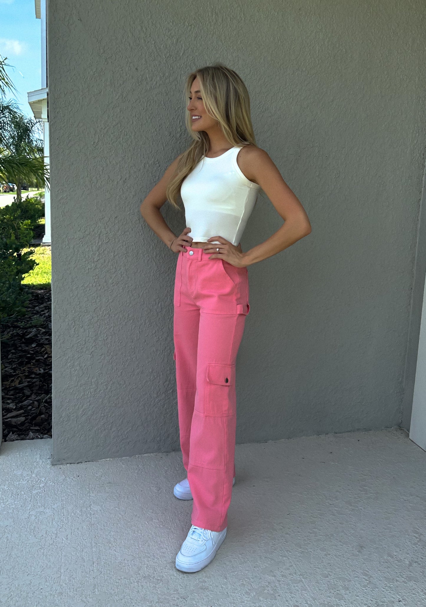Bubblegum Washed Denim Cargo Pants