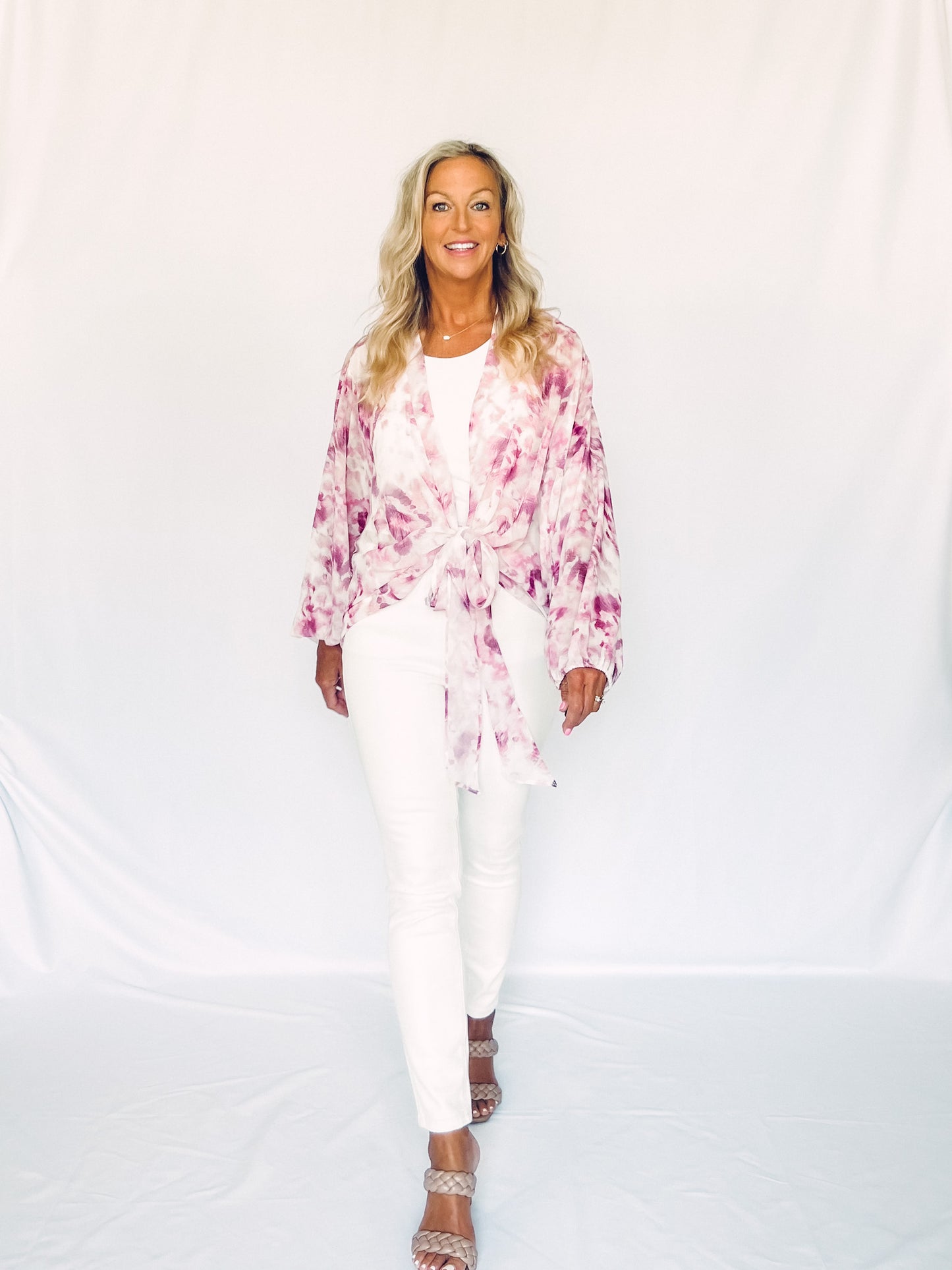 Megan Cropped Tie Front Kimono