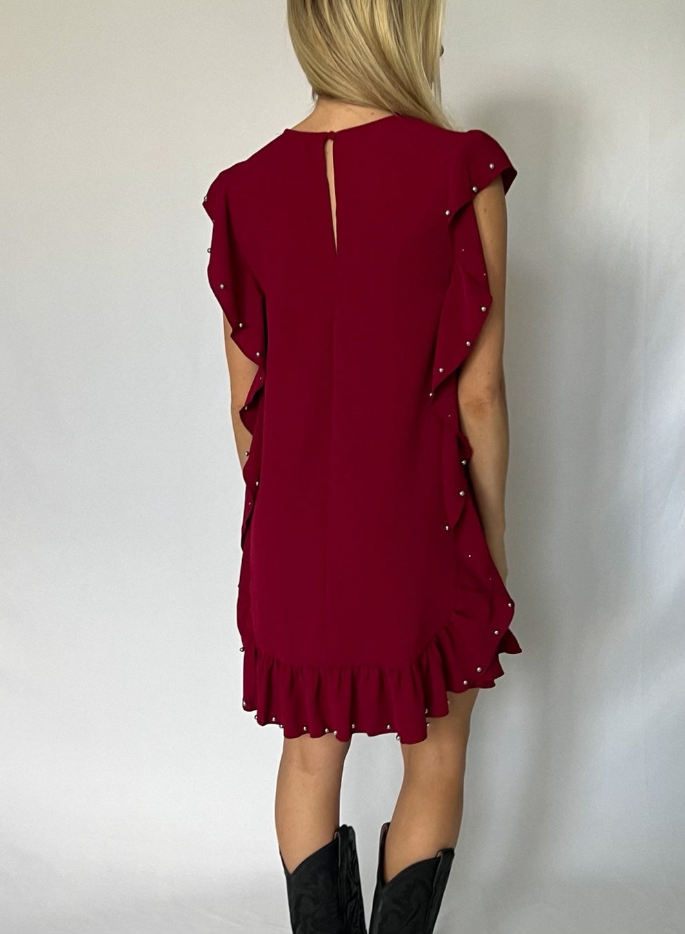 Burgundy Ruffle Embellished Dress