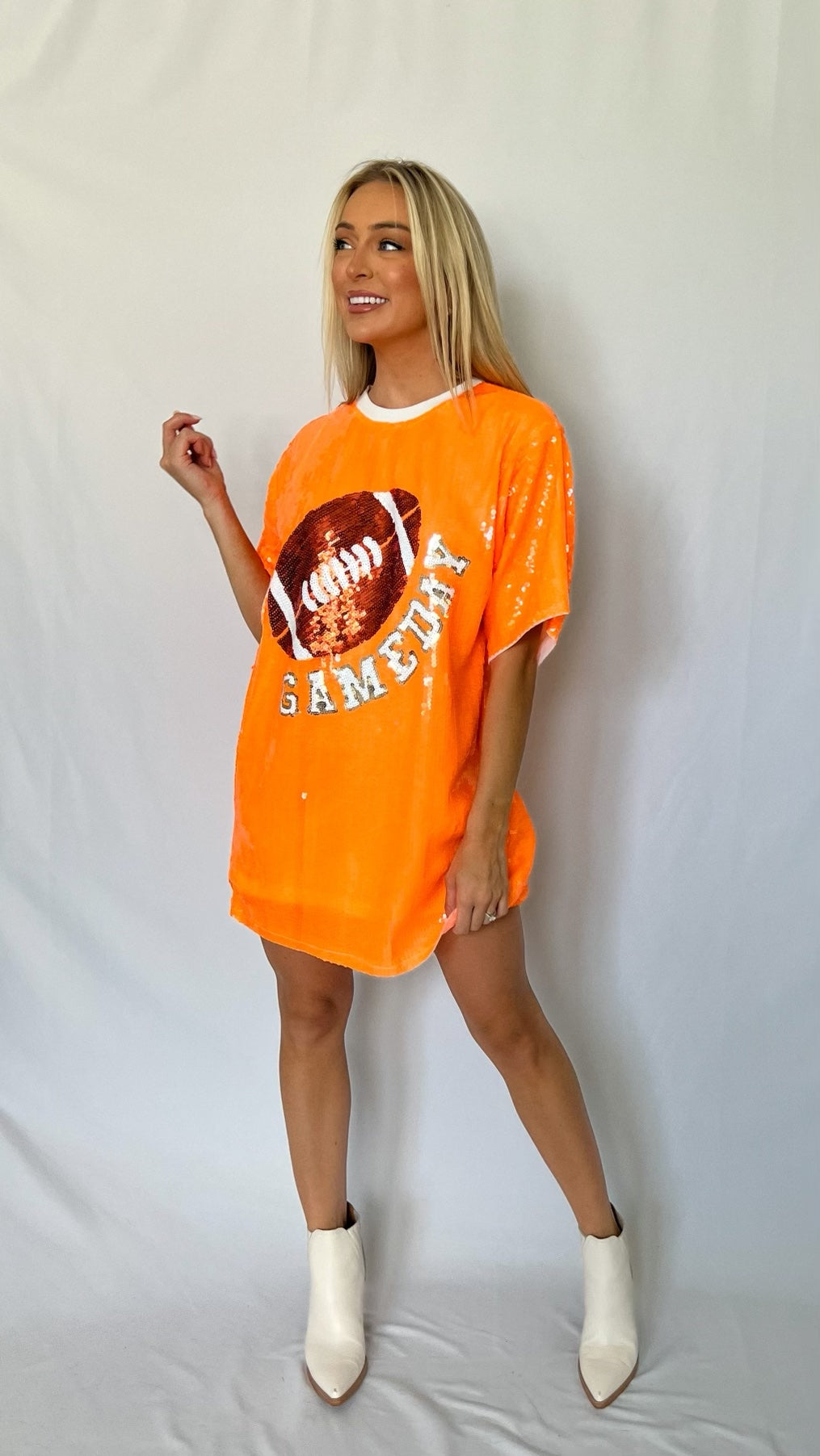 Orange Sequin Game Day Shirt Dress