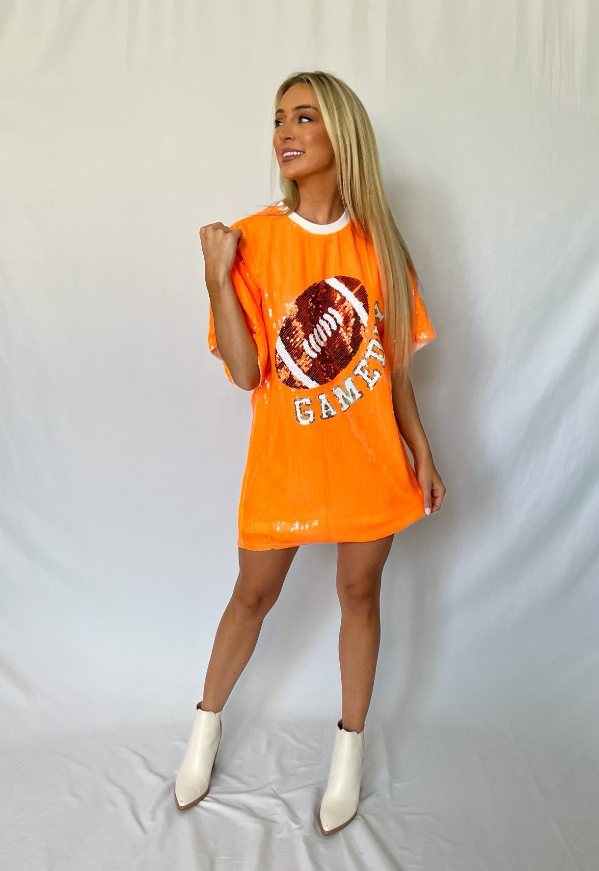 Orange Sequin Game Day Shirt Dress