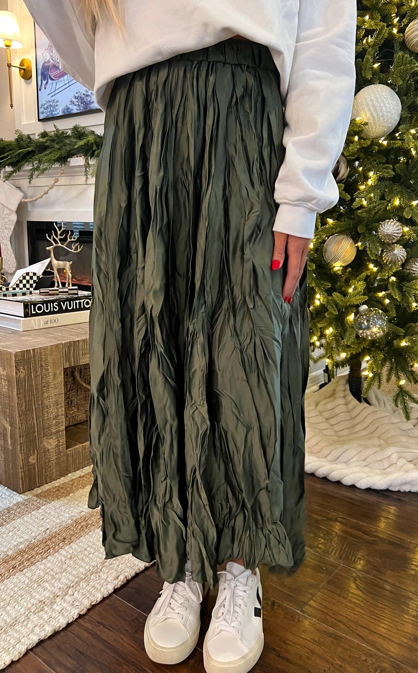 Boho Satin Maxi Skirt - Hunter Green