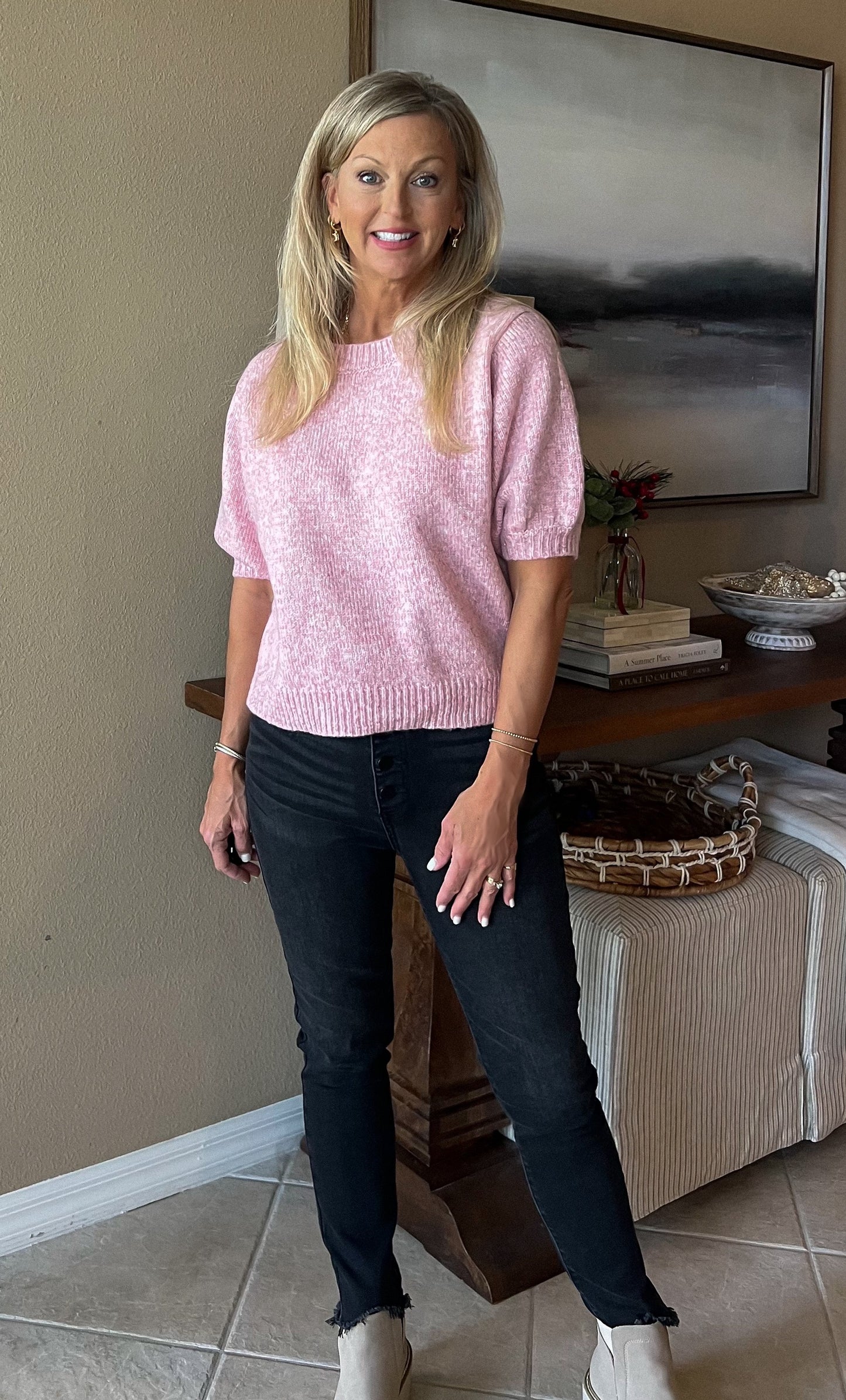 Winter Rose Short Sleeve Sweater