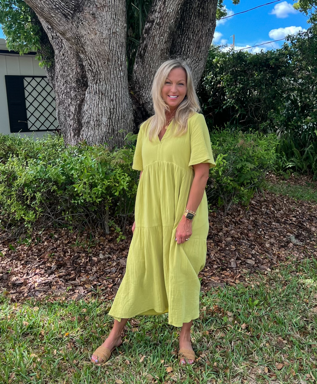 Lime Gauze Midi Dress