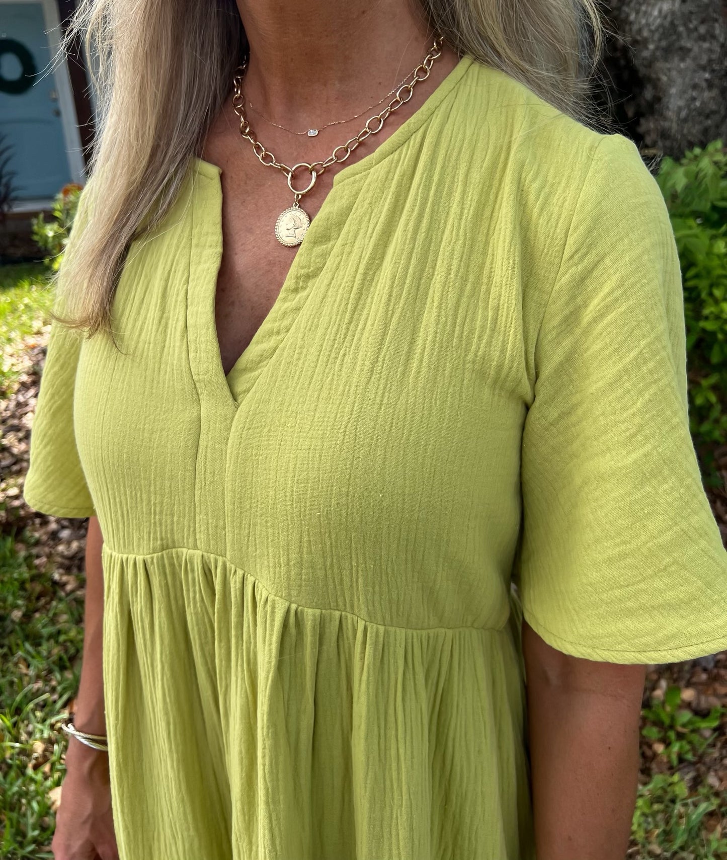 Lime Gauze Midi Dress