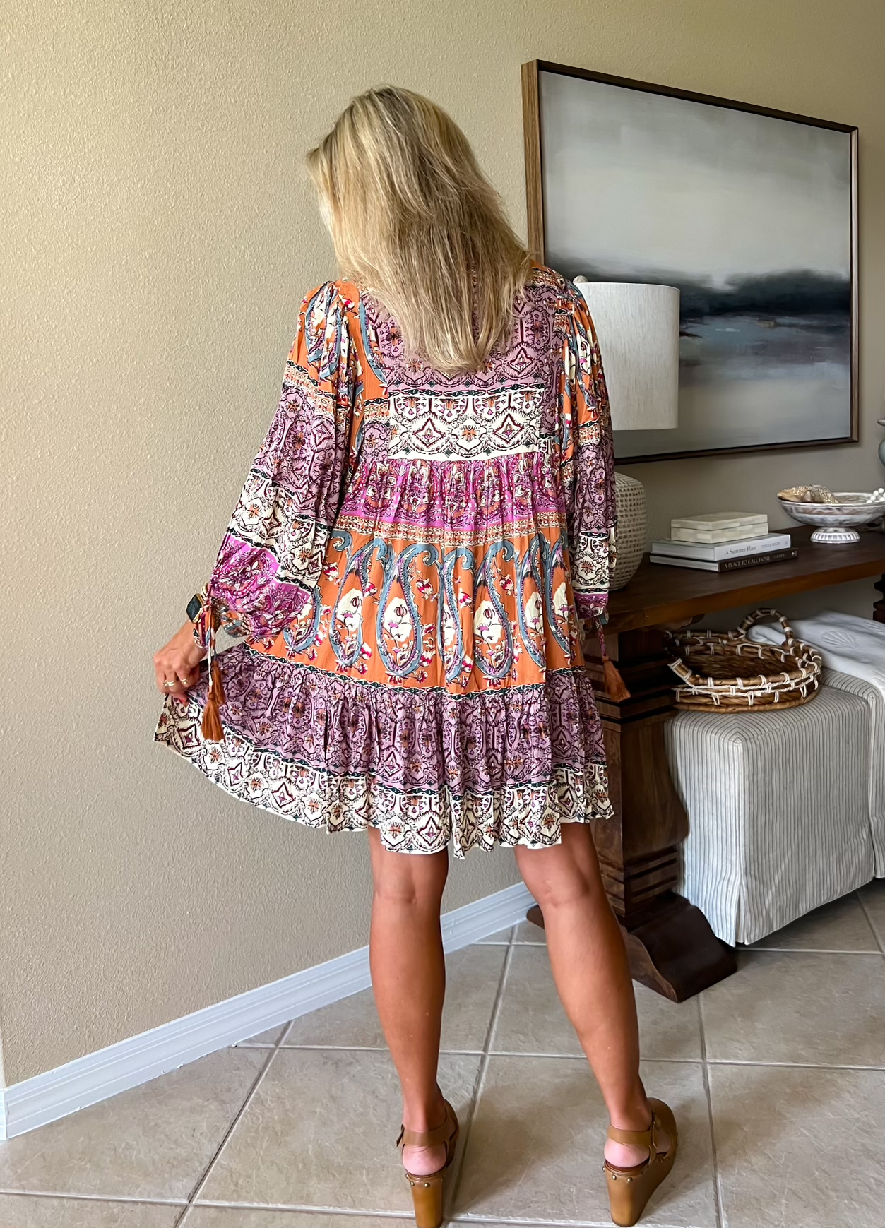 Border Print Boho Dress