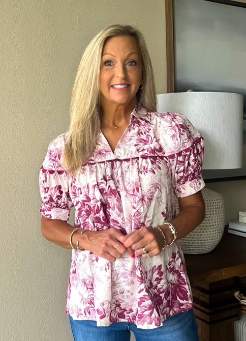 Merlot Floral Print Top