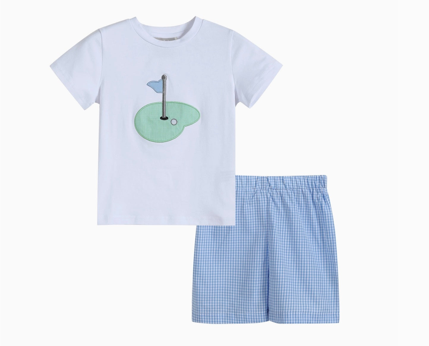 Blue Gingham Golf Shorts Set