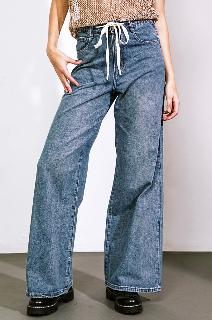 Drawstring Wide Leg Jeans