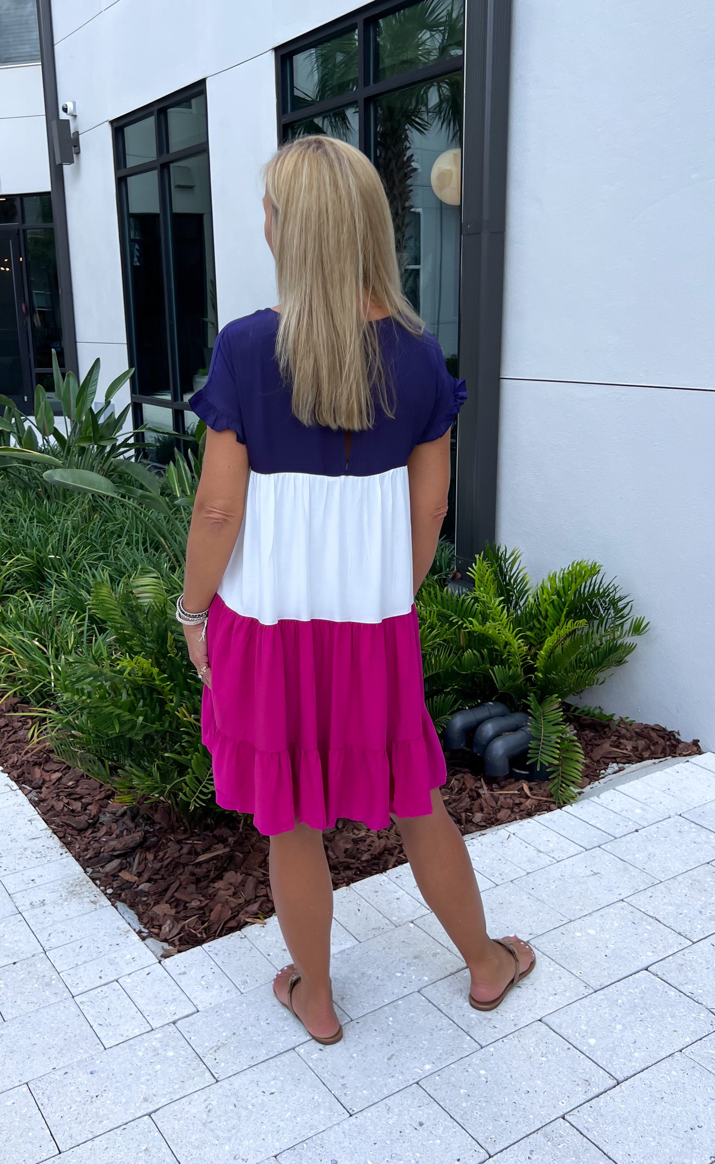 Color Block Dress - Navy/Berry