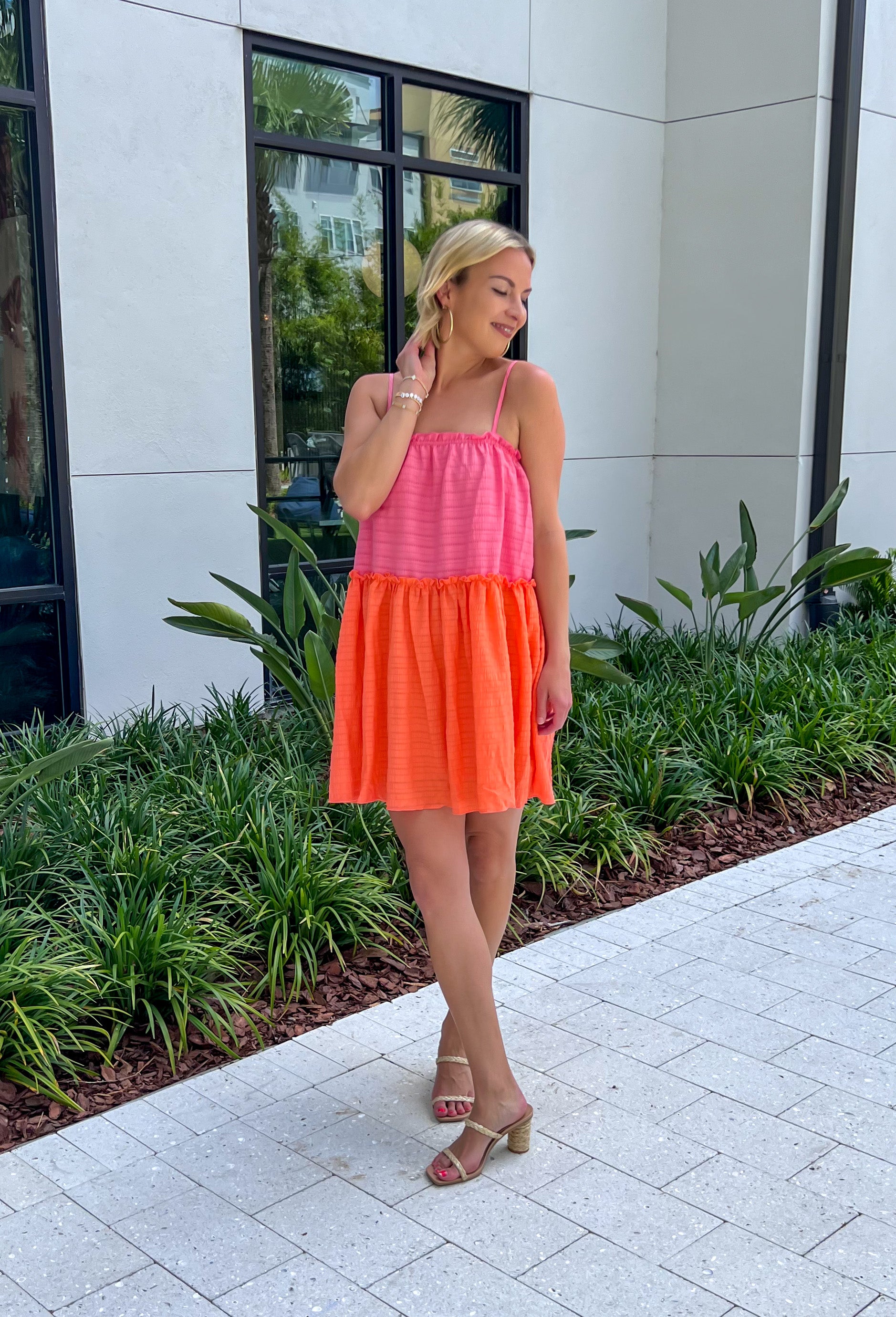 fuchsia and orange dress Fuchsia and Coral Orange Dress - Strapless Dress - Two-Tone Gown