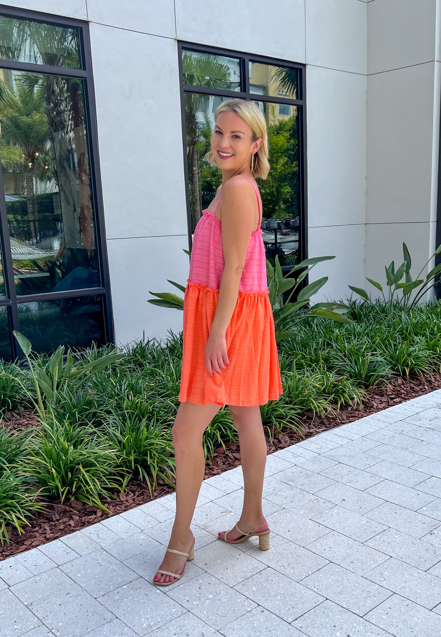 Colorblock Mini Dress - Fuchsia/Orange