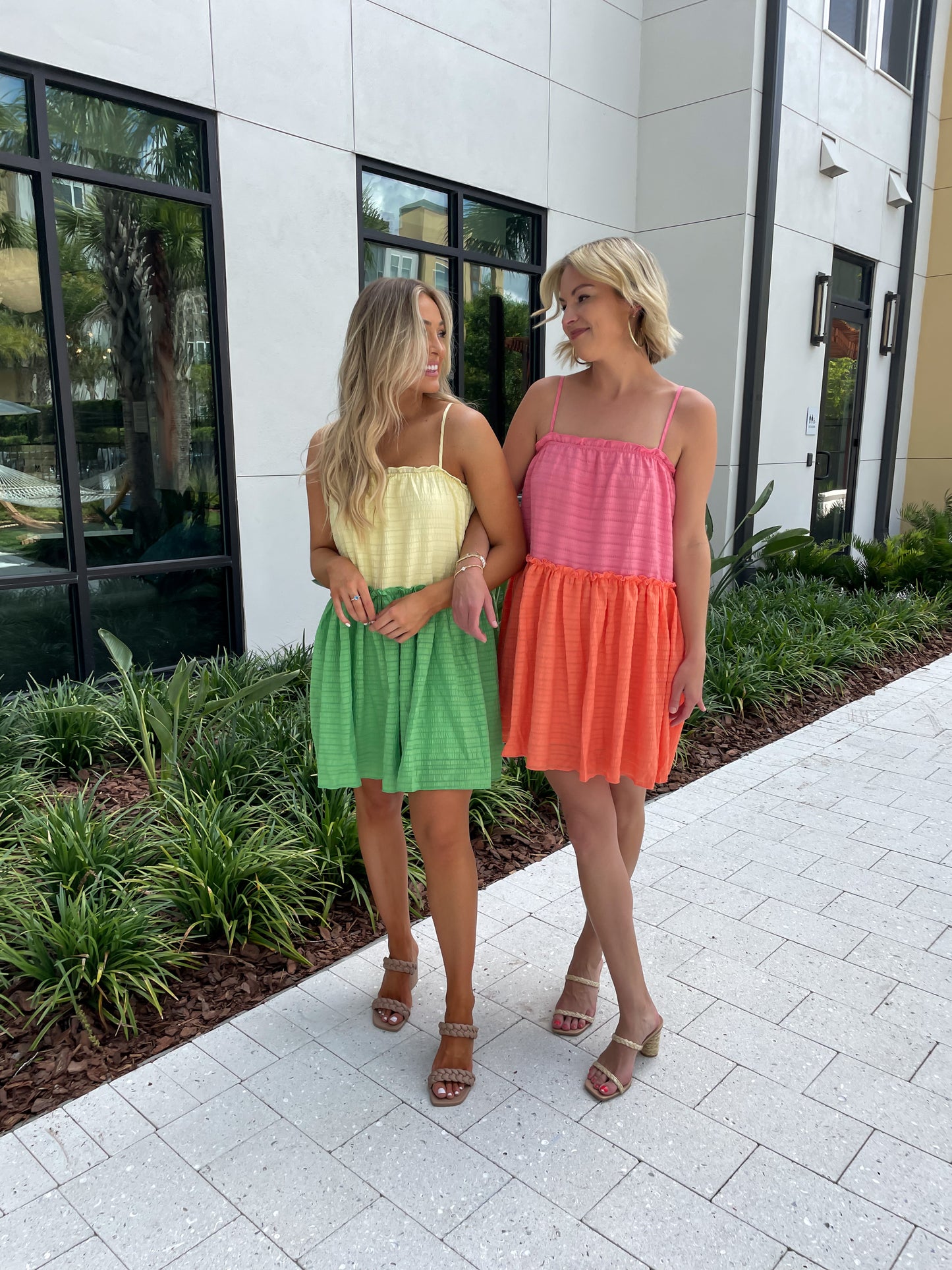 Colorblock Mini Dress - Fuchsia/Orange