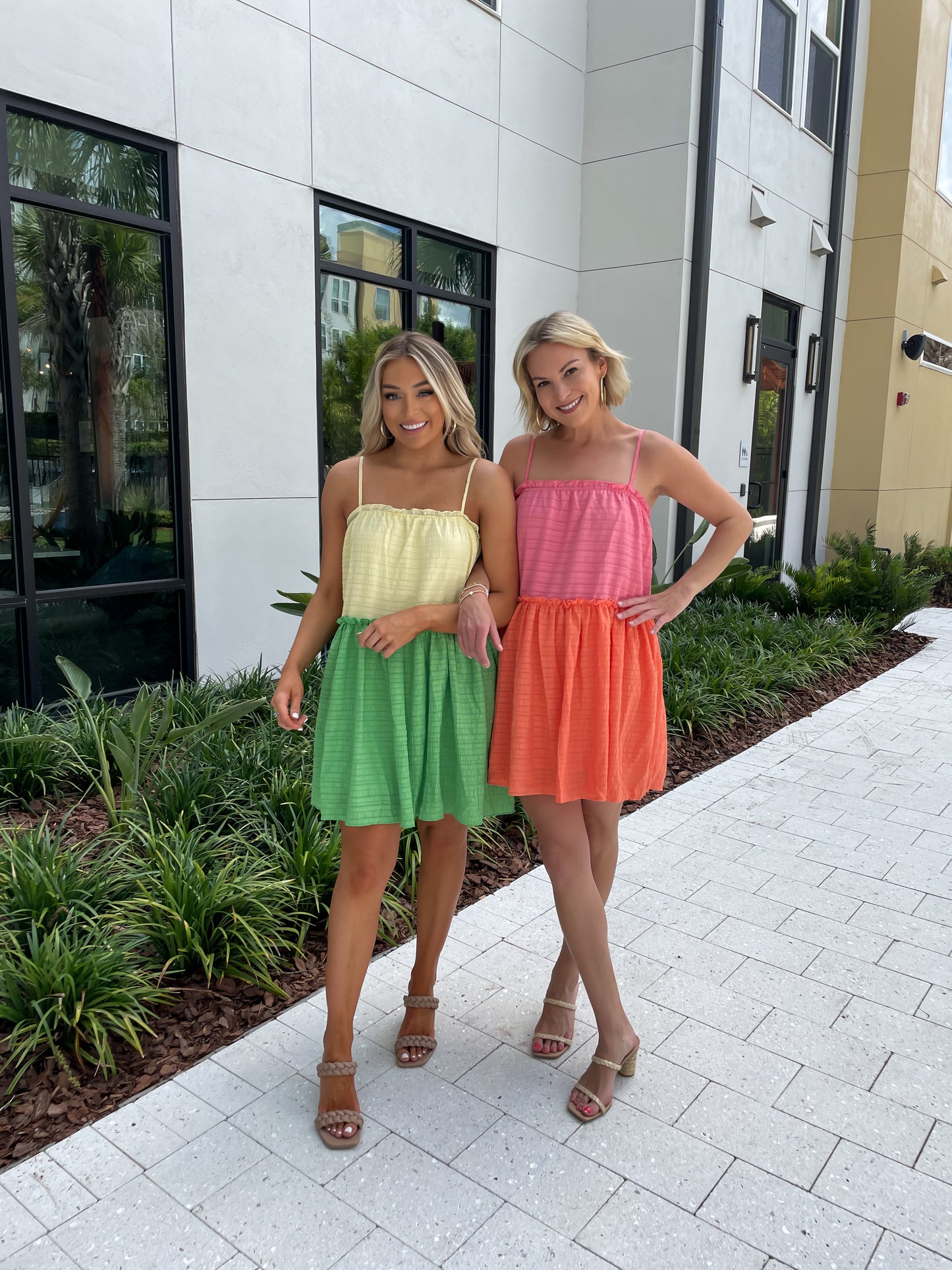 Colorblock Mini Dress - Lemon/Kelly Green