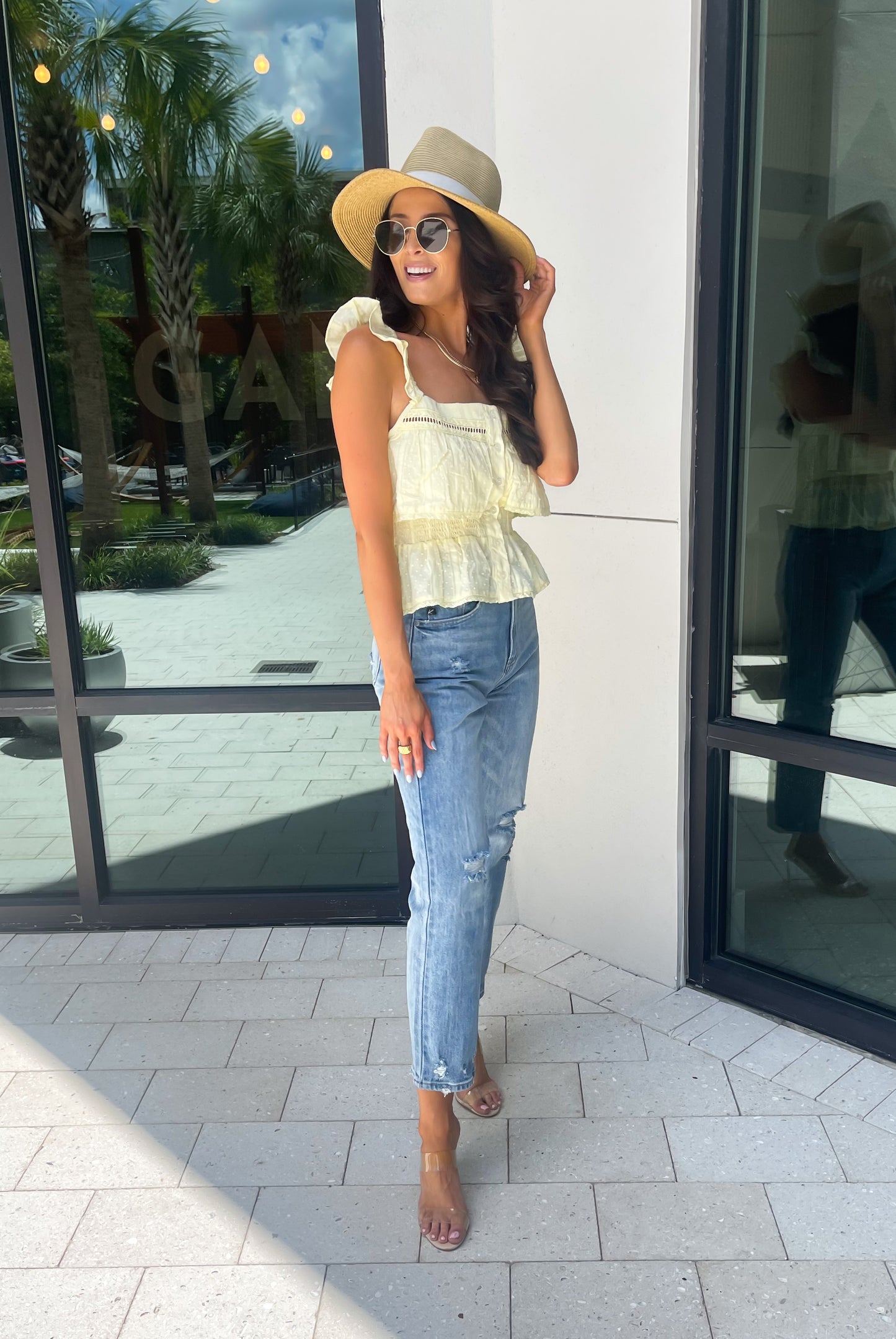 Embellished Sleeveless Cami Top - Lemon