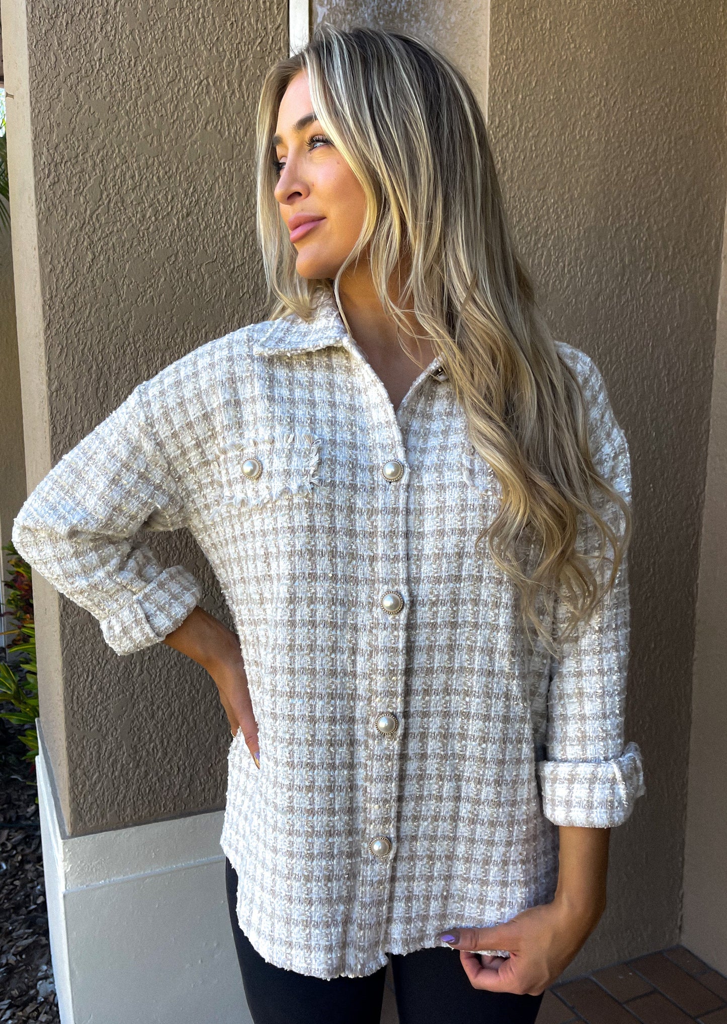 Ivory and Beige Shacket