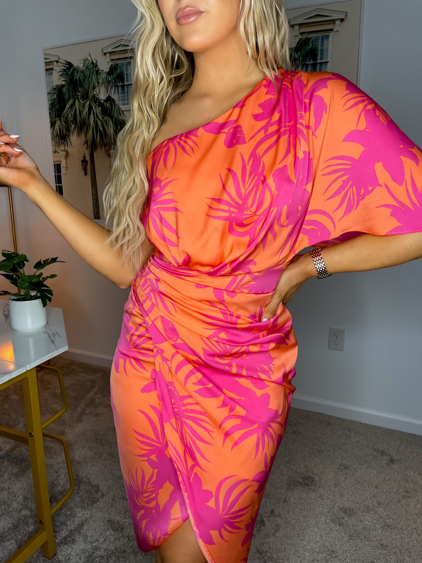 Papaya Tropical One-Shoulder Dress