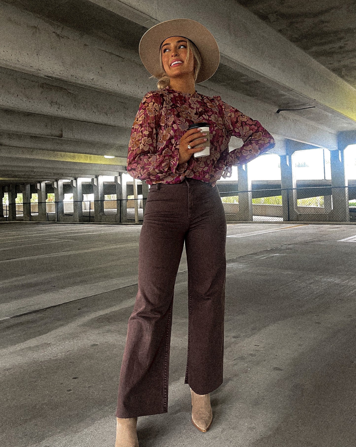 Wide Leg Denim Pants - Chocolate Brown