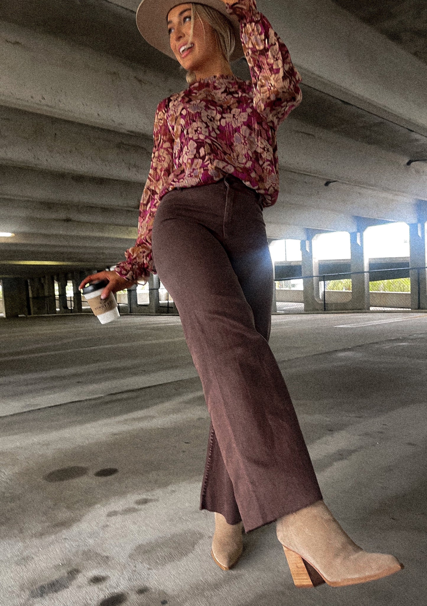Wide Leg Denim Pants - Chocolate Brown
