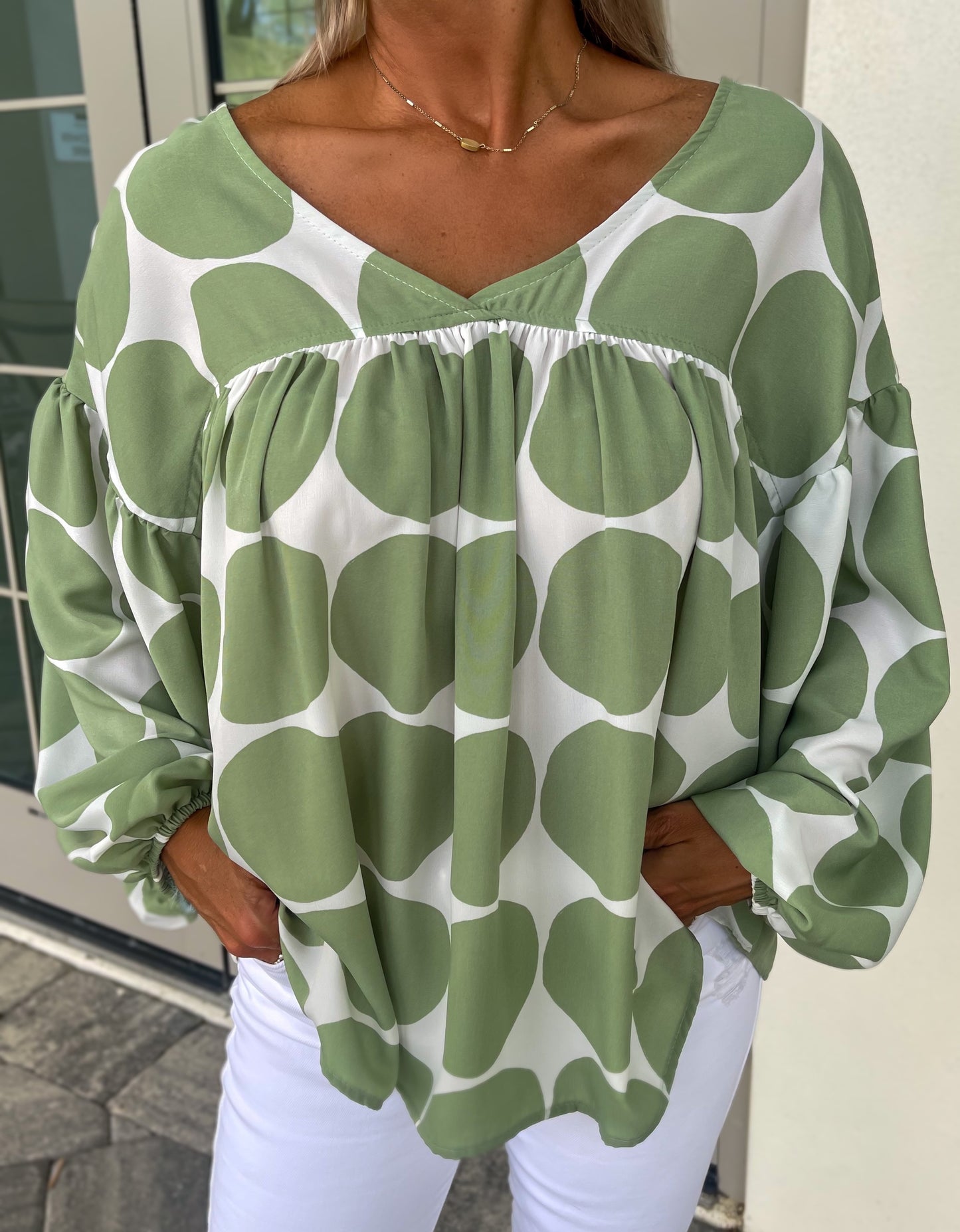 Polka Dot Woven Top - Sage
