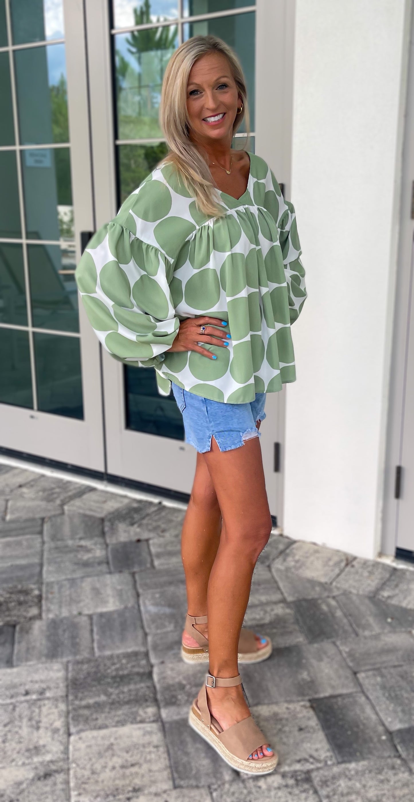 Polka Dot Woven Top - Sage