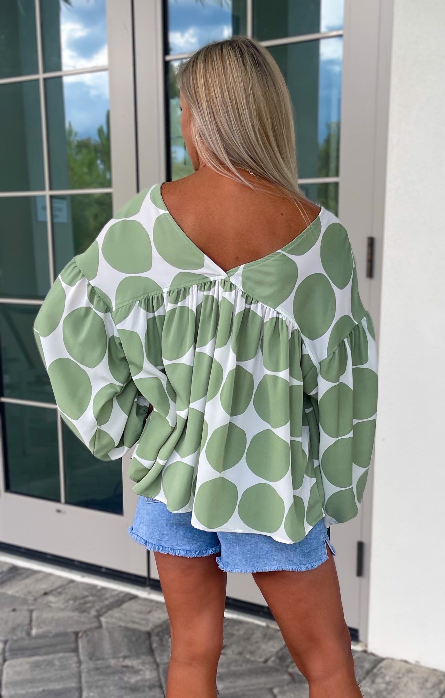 Polka Dot Woven Top - Sage