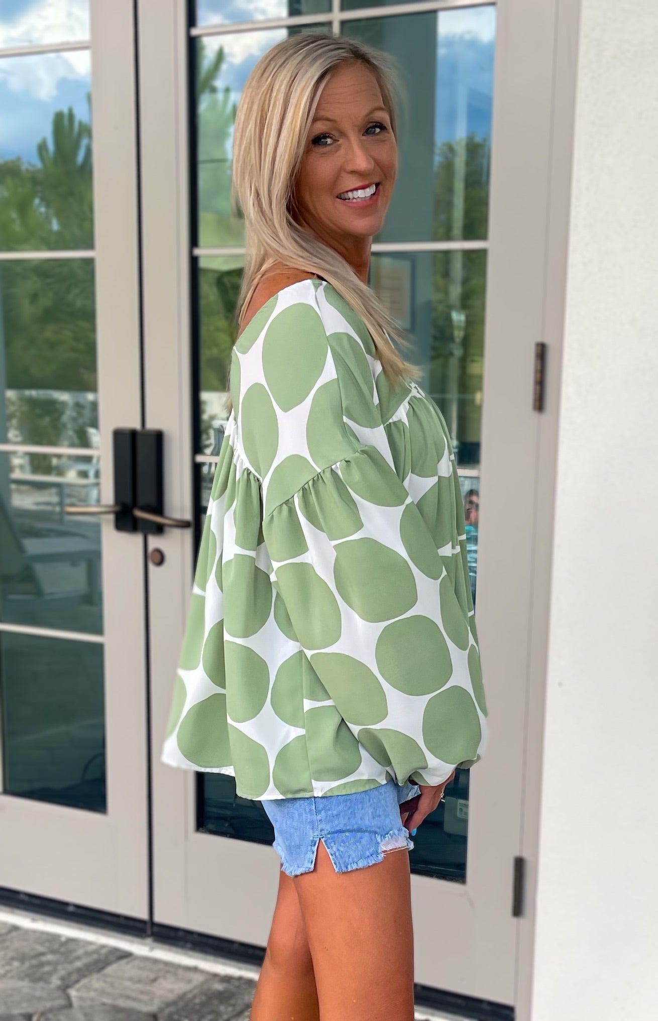 Polka Dot Woven Top - Sage