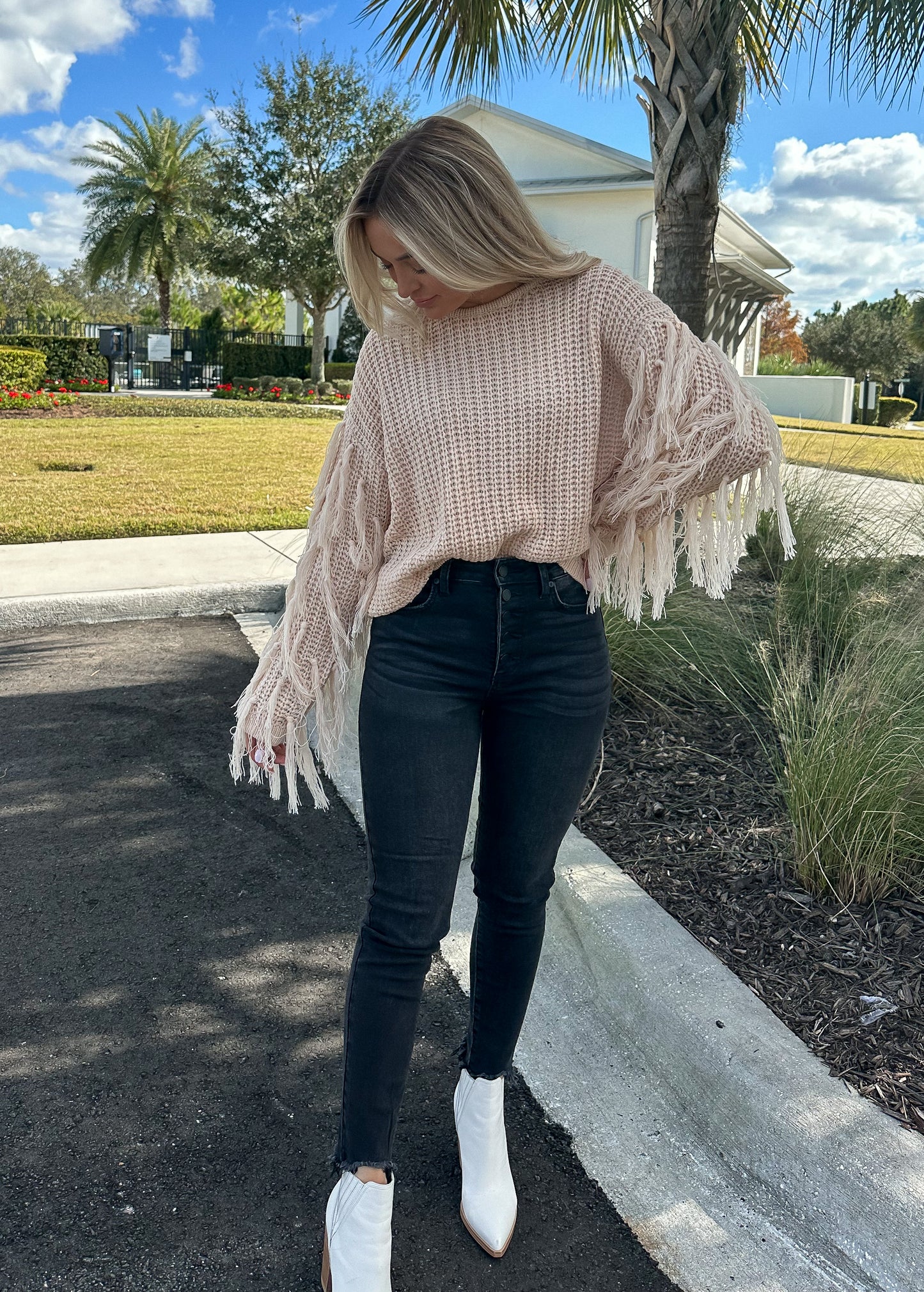 Tassel Sleeve Sweater - Stone