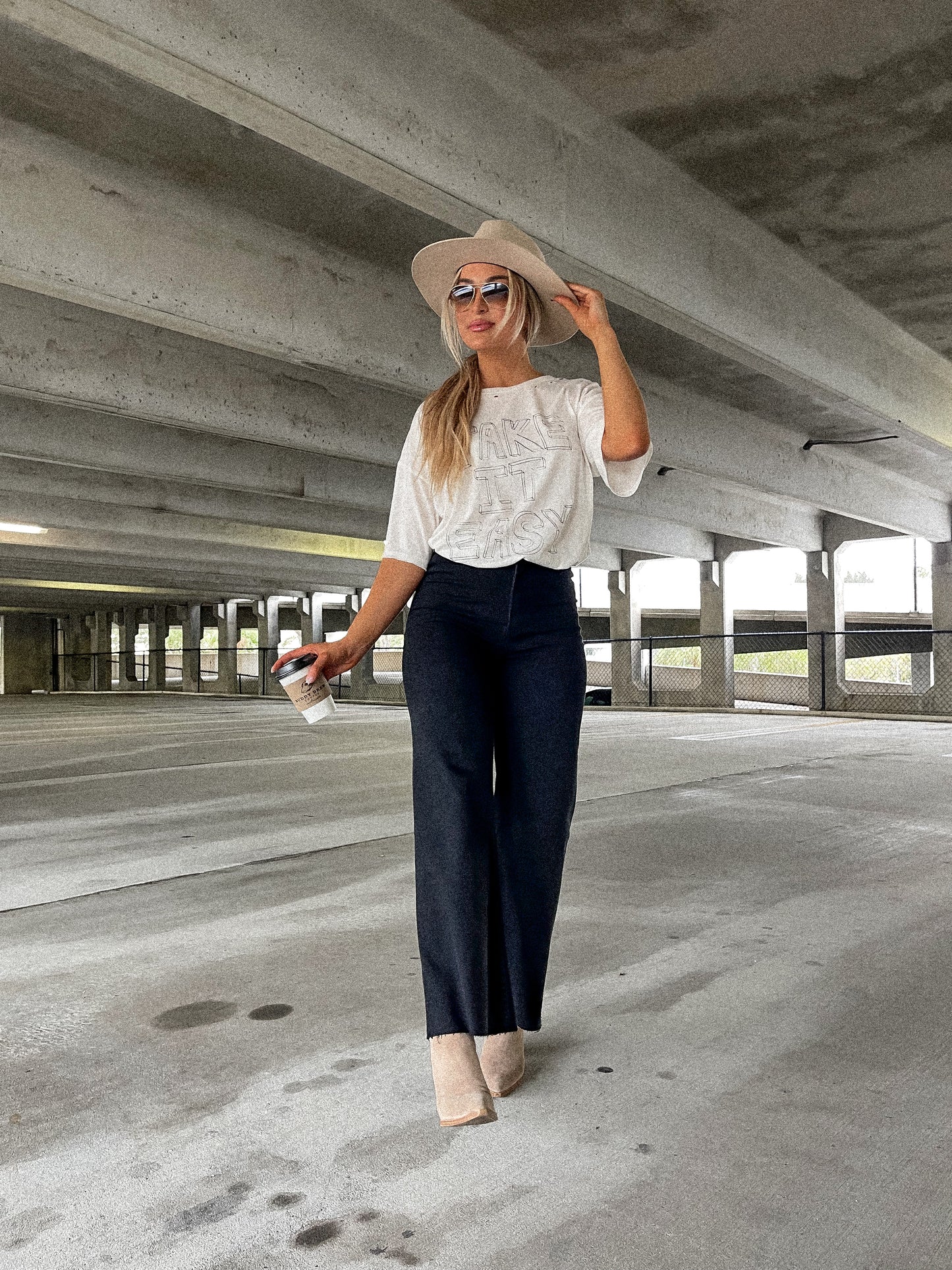 Wide Leg Denim Pants - Black