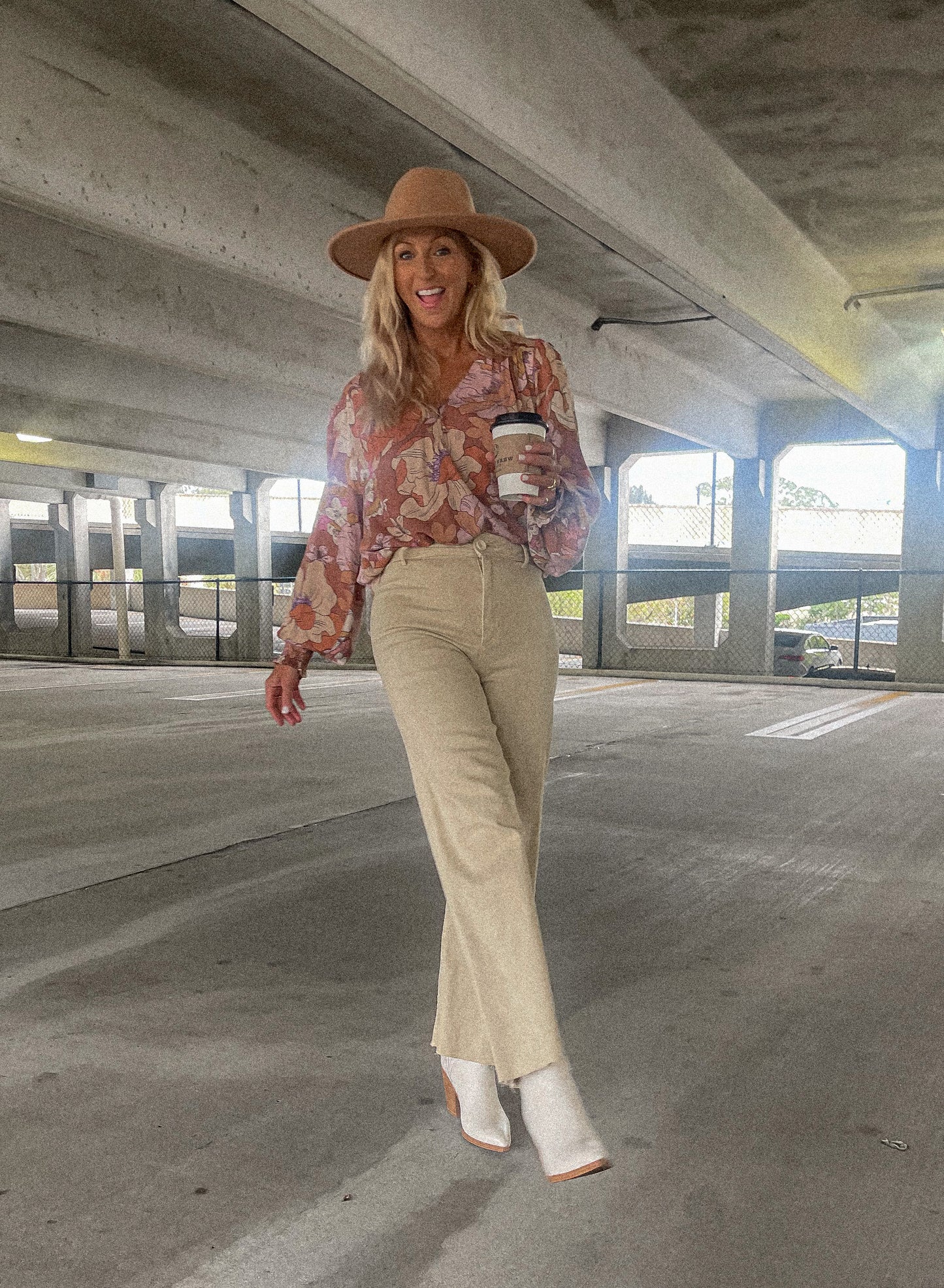 Wide Leg Denim Pants - Beige