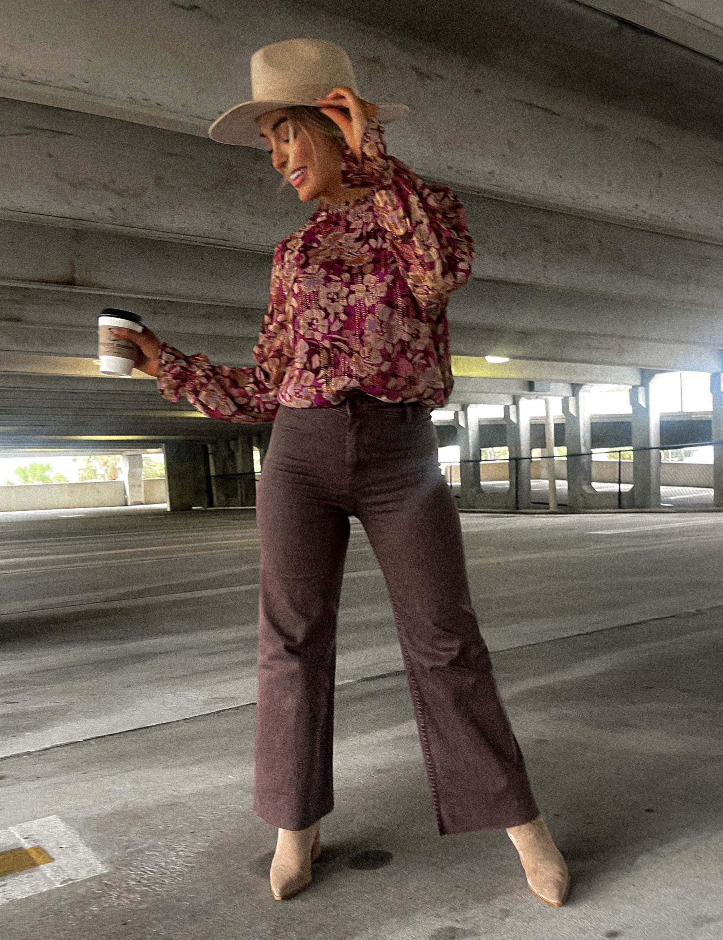 Wide Leg Denim Pants - Chocolate Brown