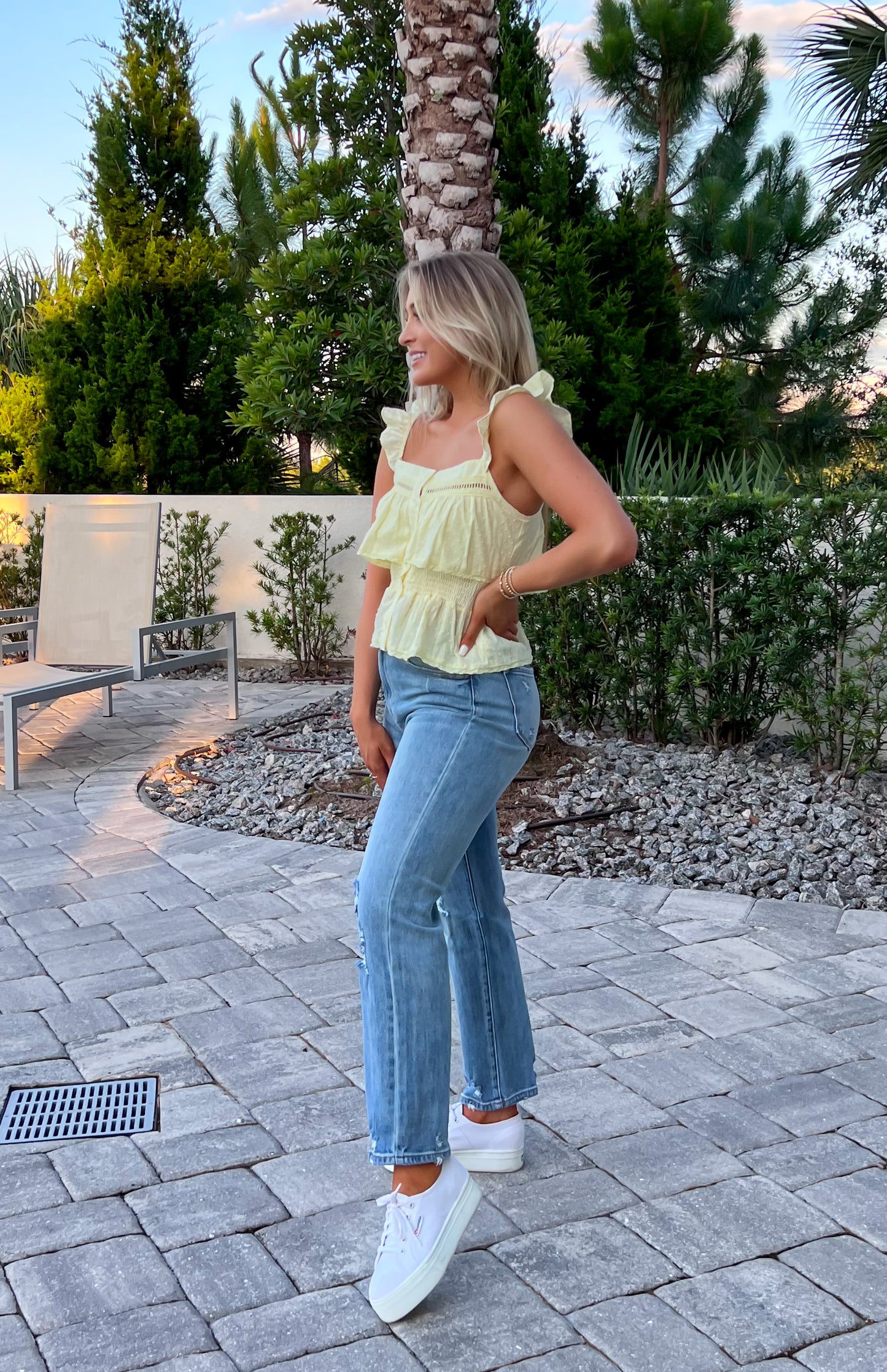 Embellished Sleeveless Cami Top - Lemon
