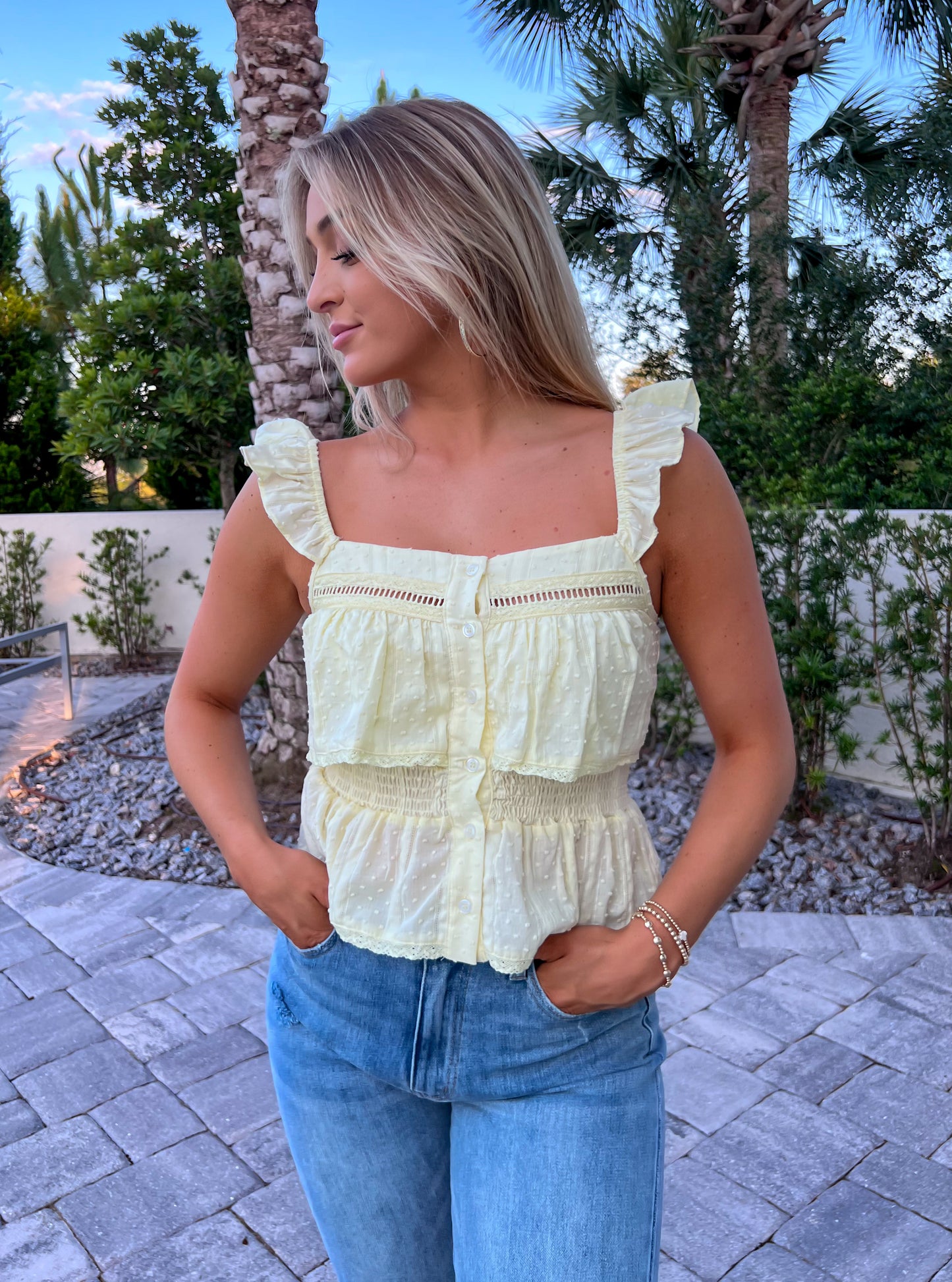 Embellished Sleeveless Cami Top - Lemon