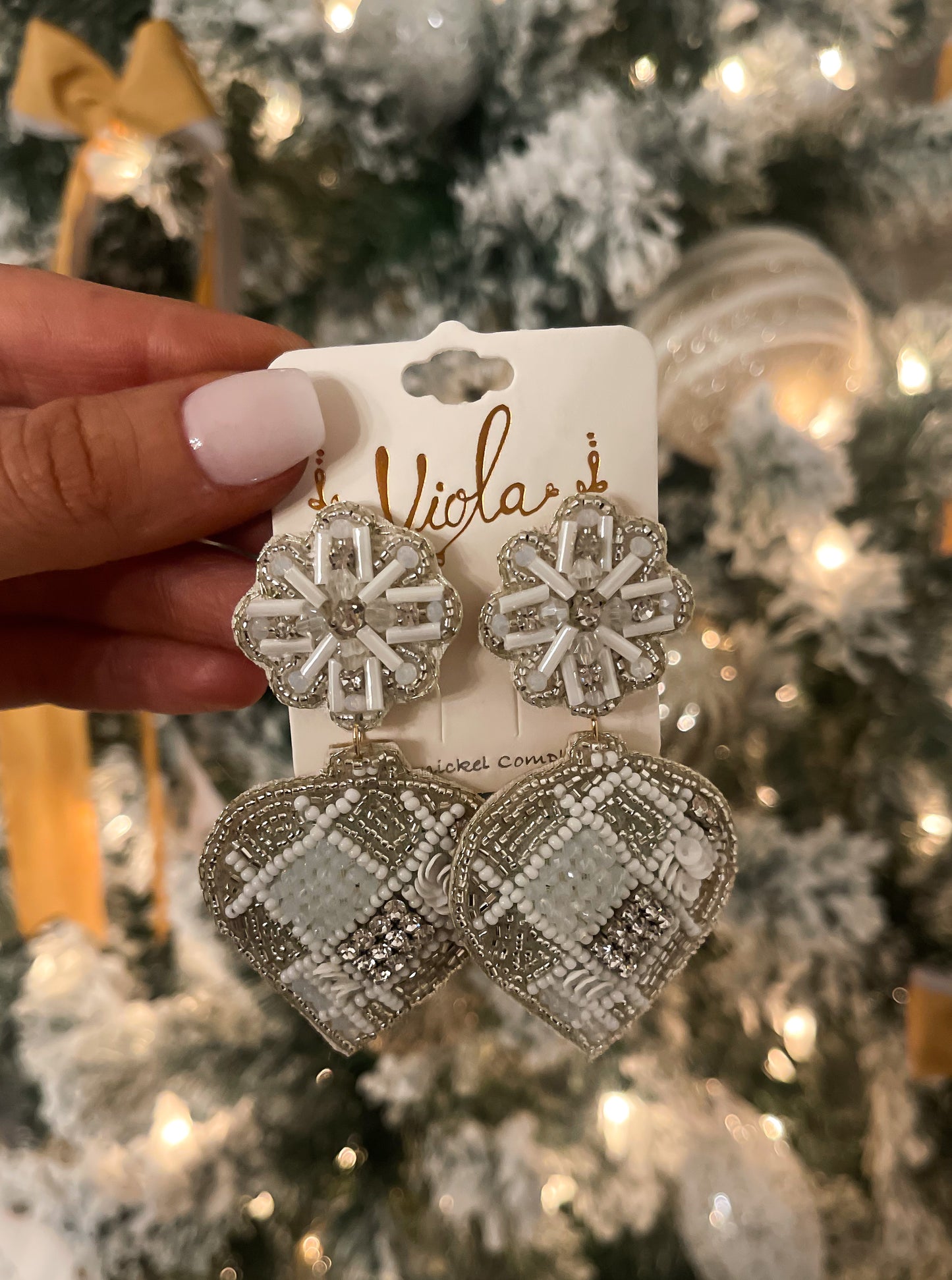 Beaded Ornament Earrings - White