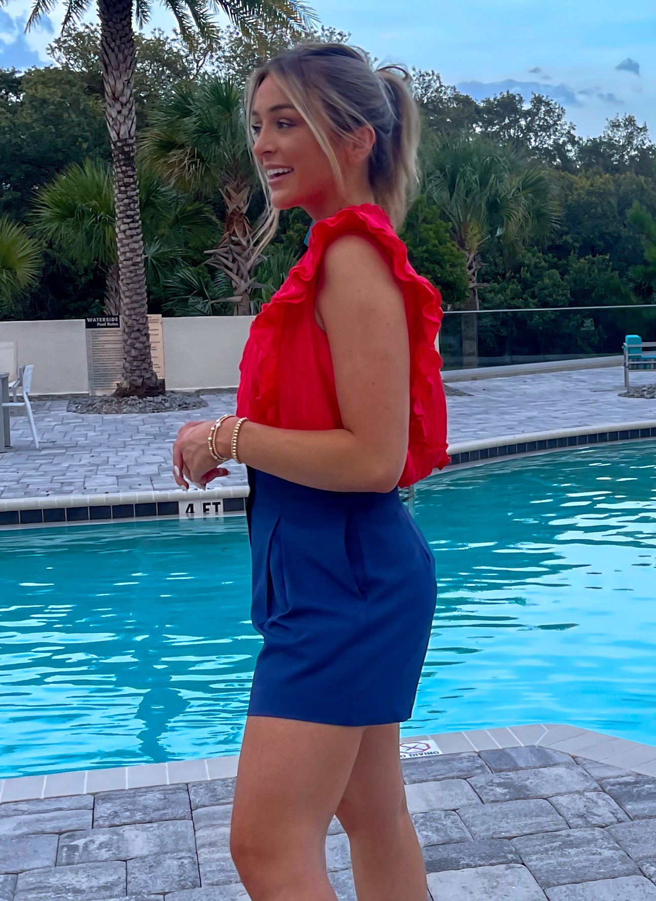 High-Waisted Pleated Shorts - Midnight Blue
