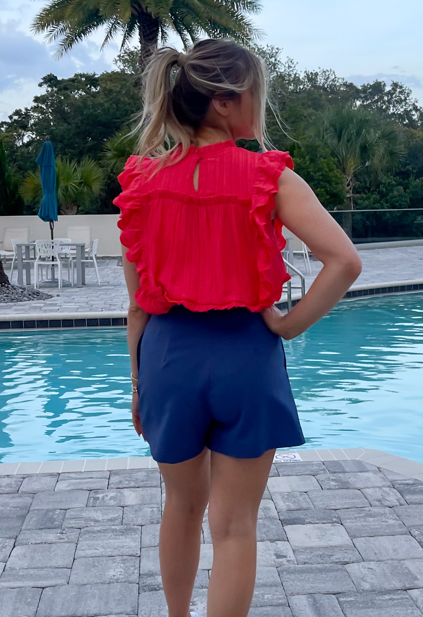 High-Waisted Pleated Shorts - Midnight Blue