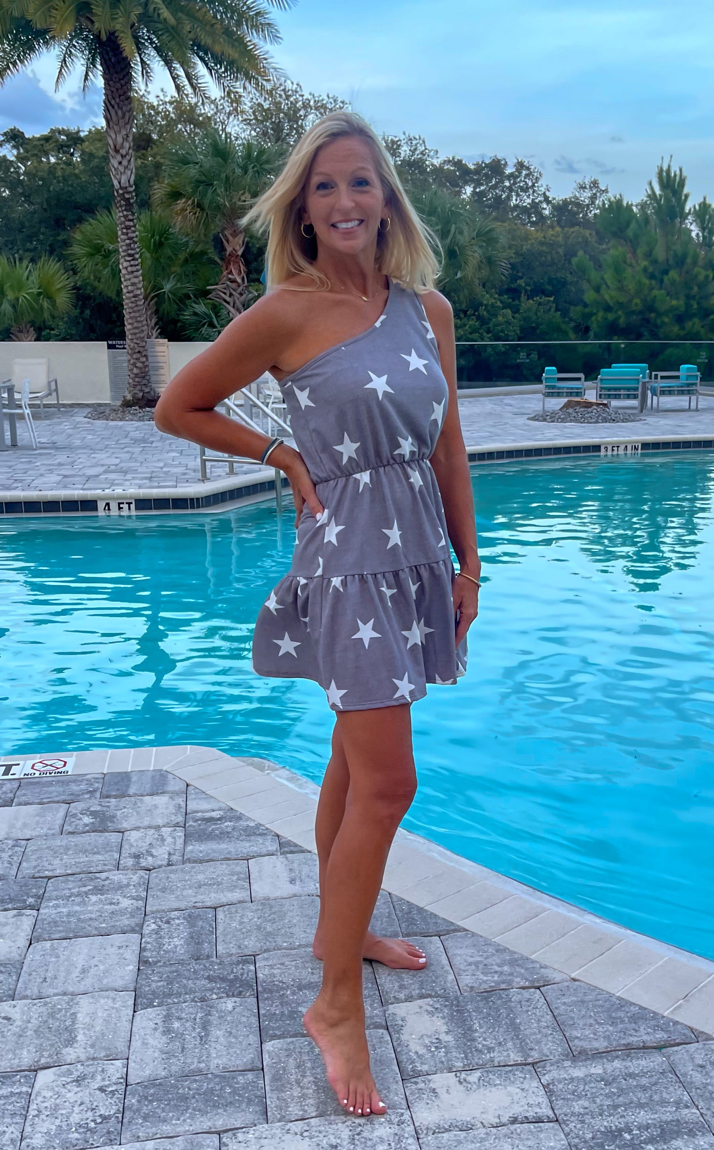 Star Print One-Shoulder Dress