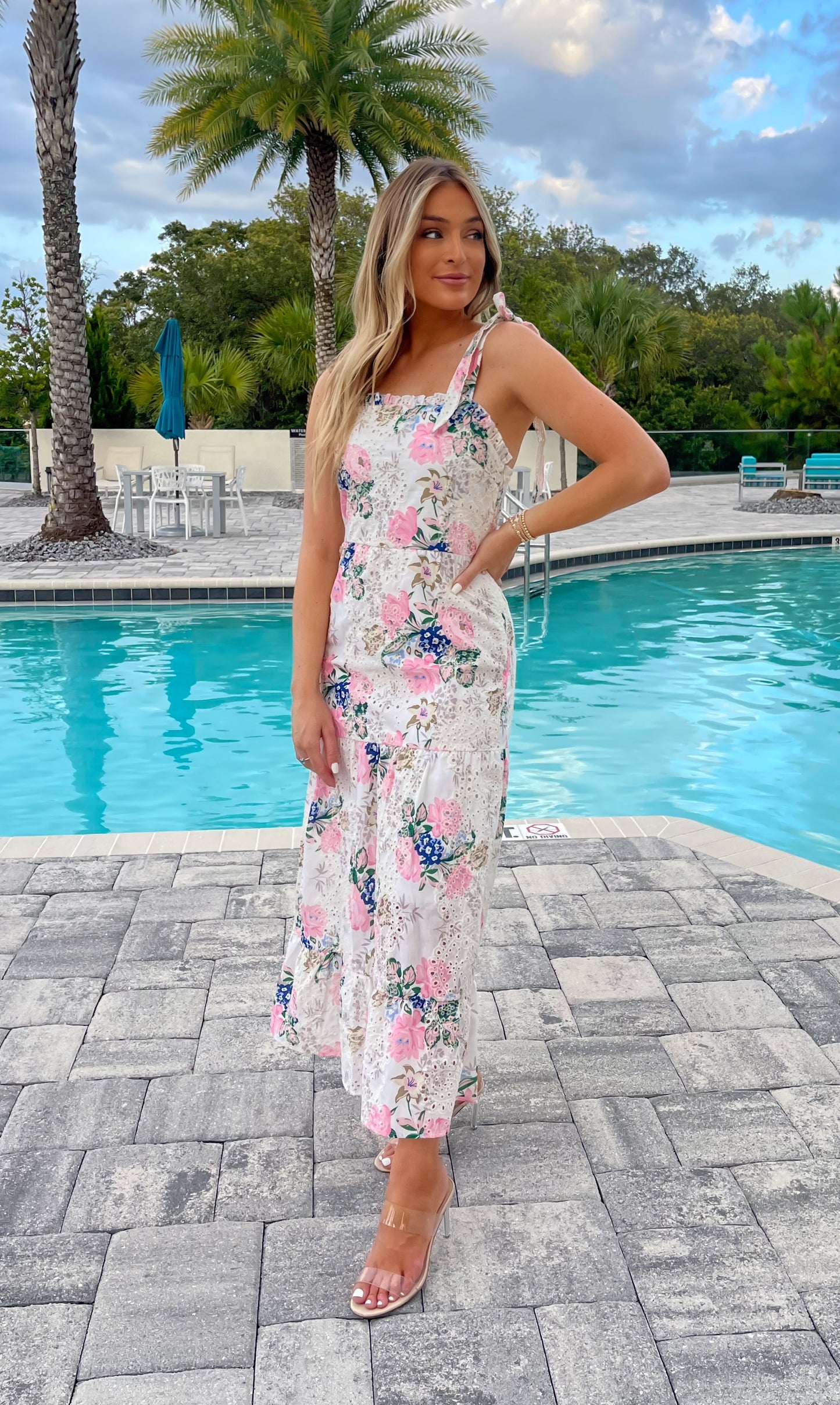 Embroidered Floral Midi Dress