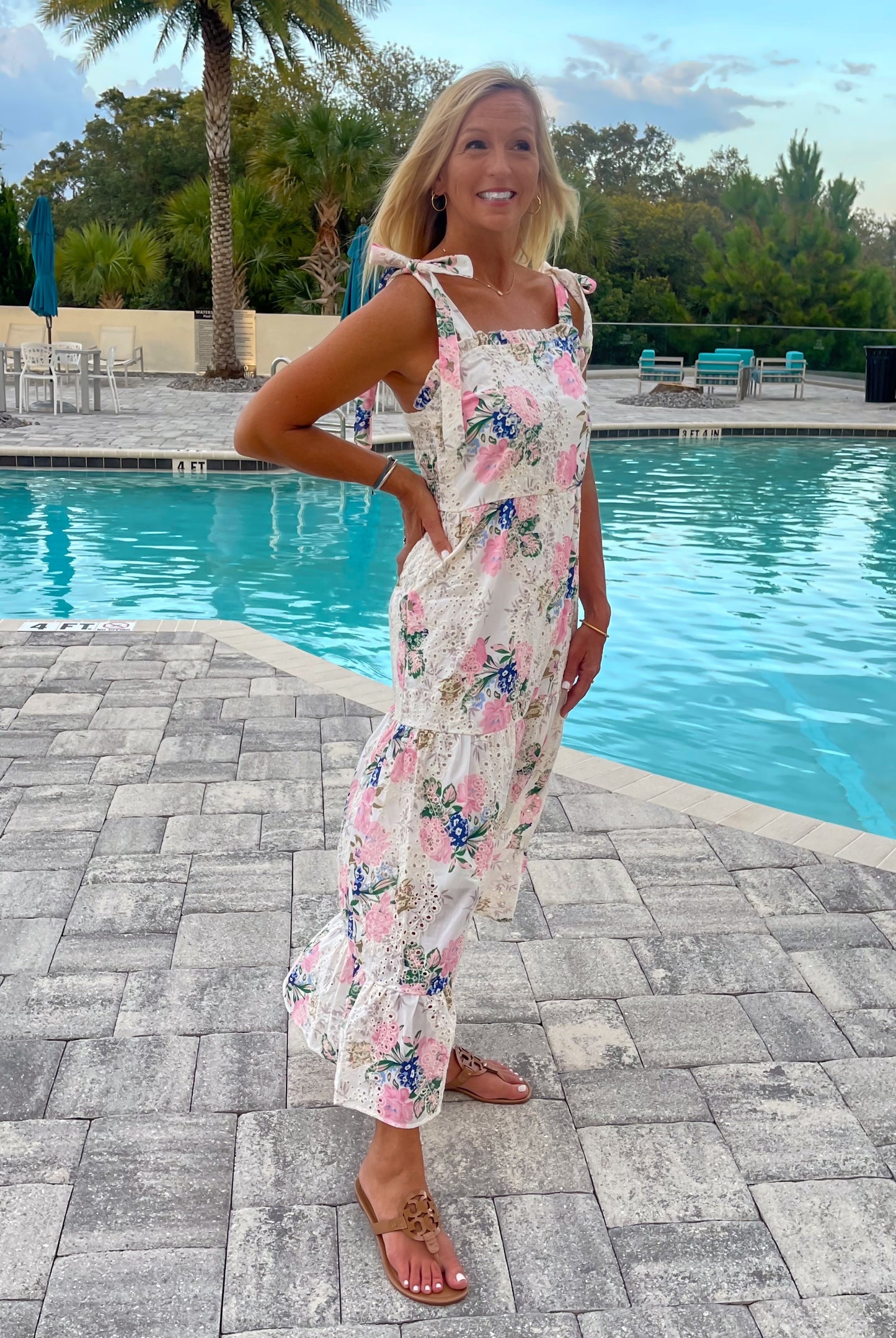 Embroidered Floral Midi Dress