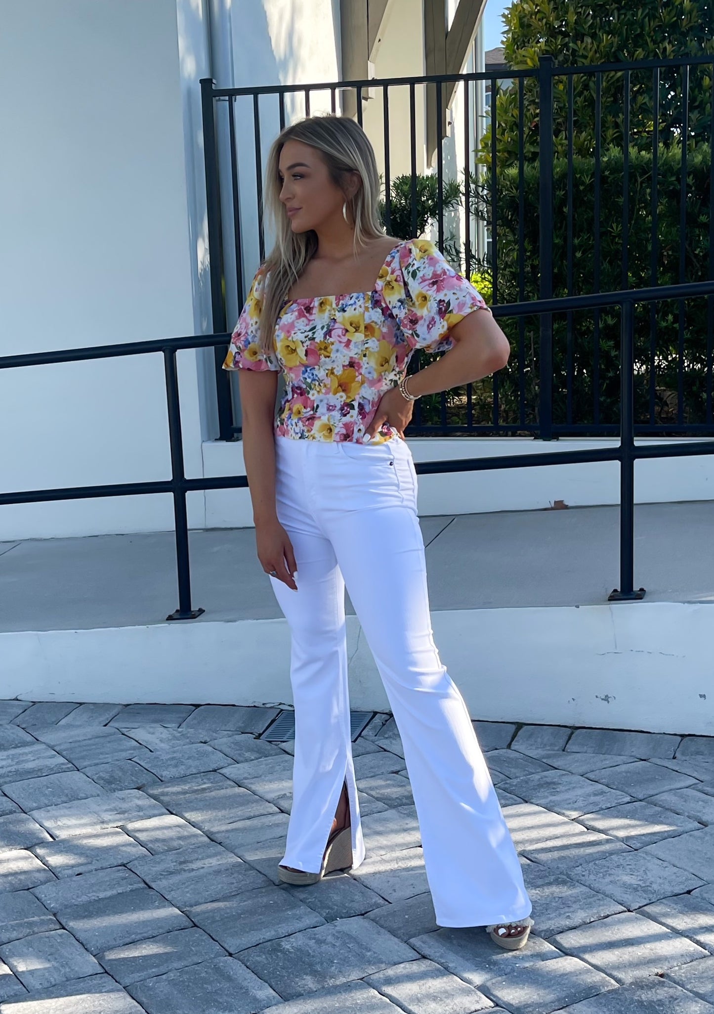 Sarasota Split Hem White Flare Jeans by CELLO