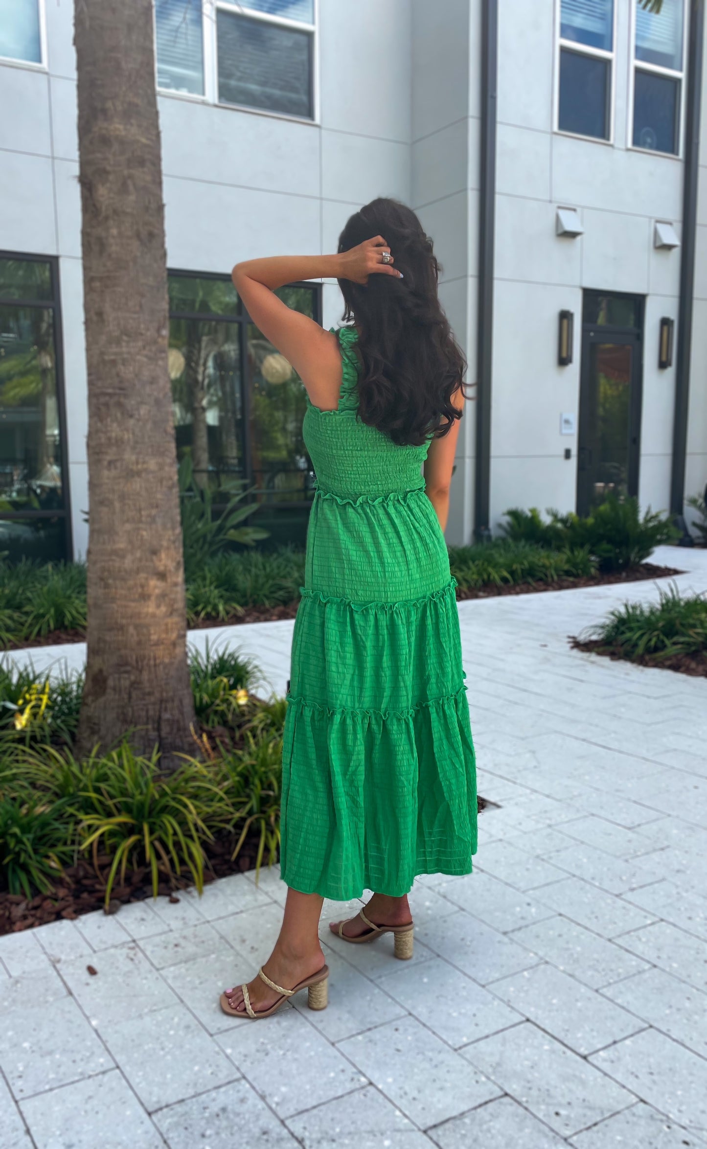 Smocked Midi Dress - Kelly Green