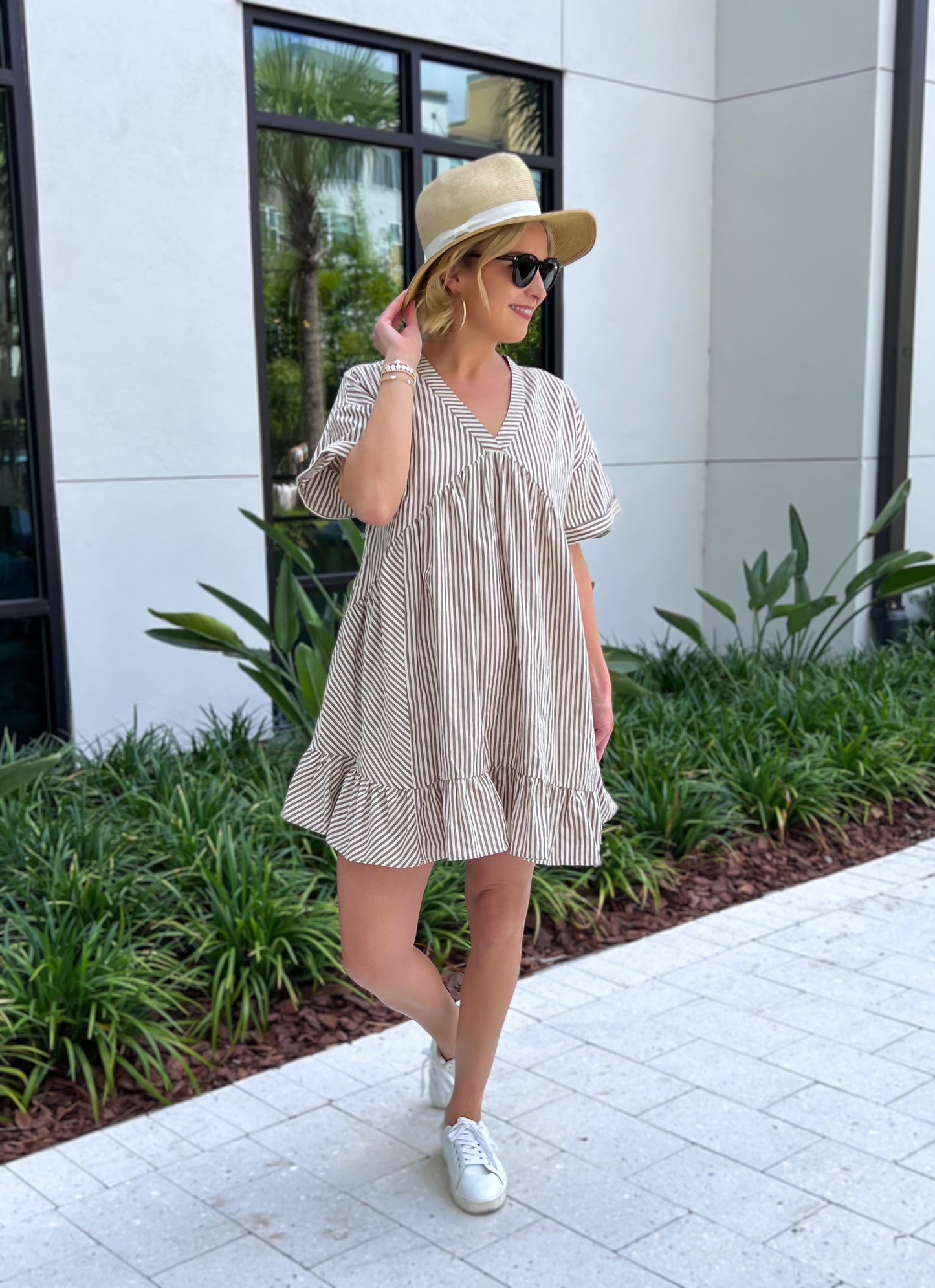 Stripe Boho Dress - Taupe