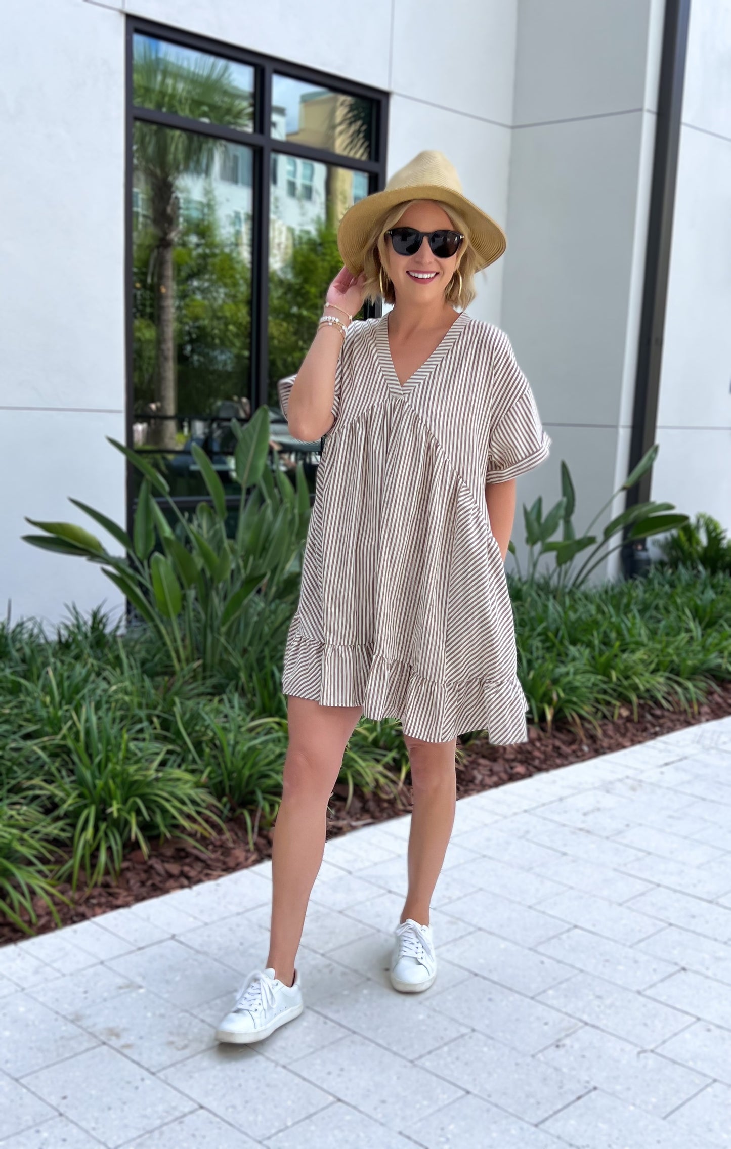 Stripe Boho Dress - Taupe