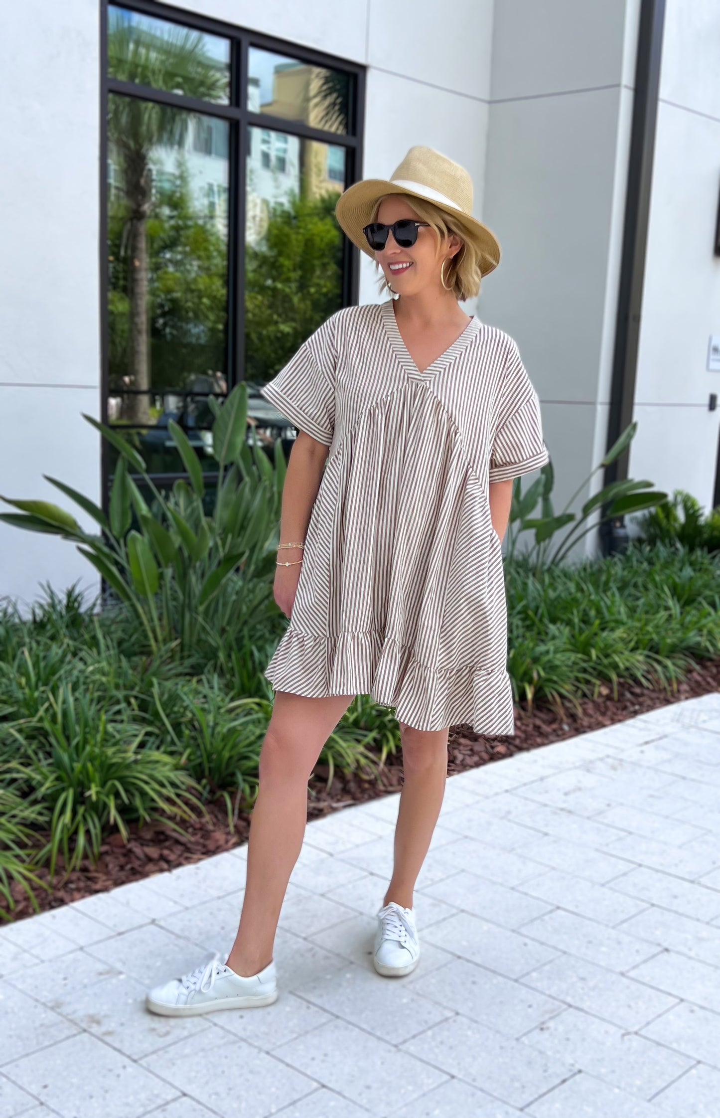 Stripe Boho Dress - Taupe