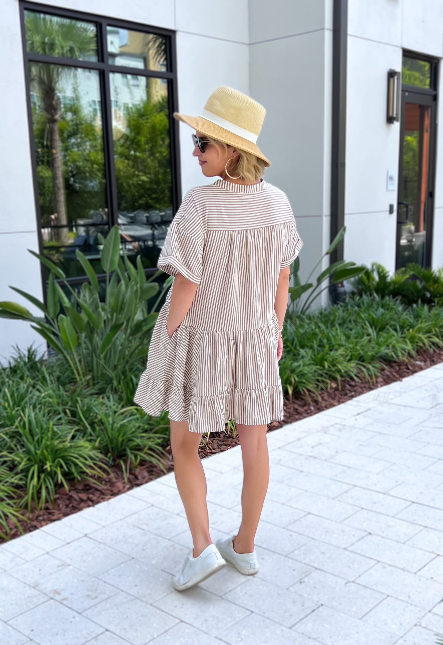 Stripe Boho Dress - Taupe